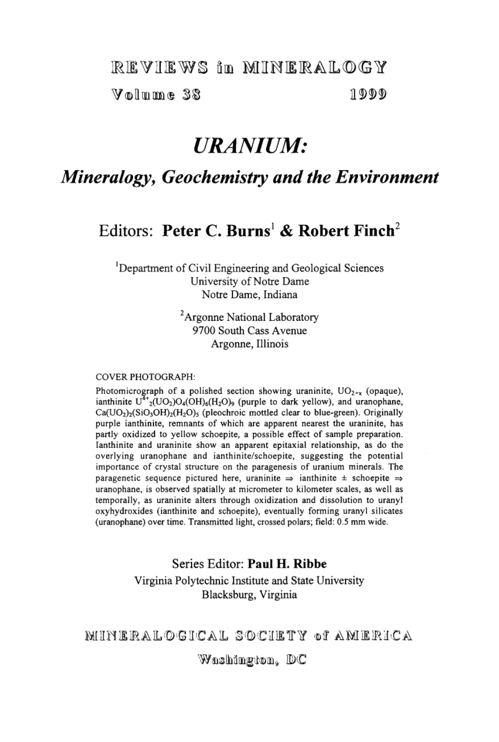 Uranium Mineralogy, Geochemistry, and the Environment 1st Edition