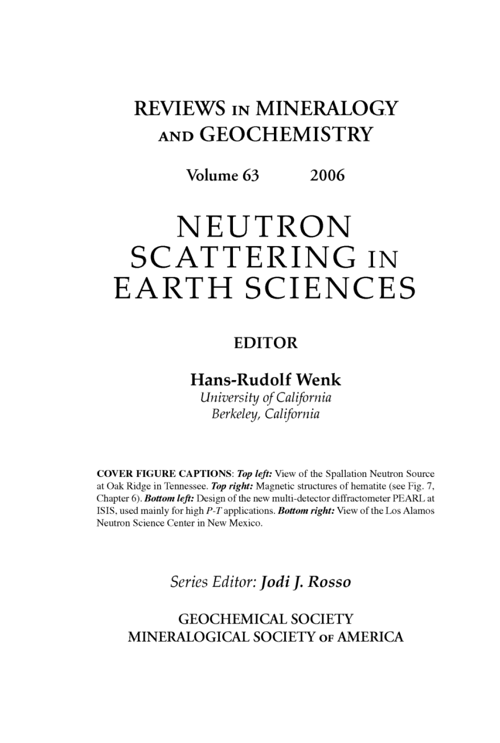 Neutron Scattering in Earth Sciences 1st Edition