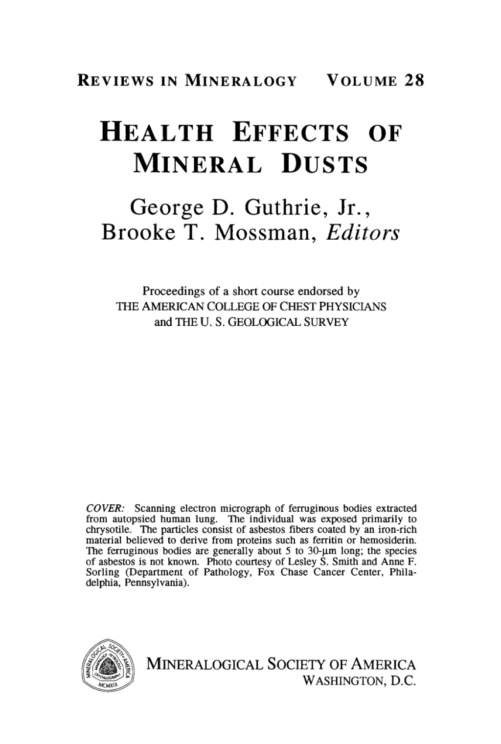 Health Effects of Mineral Dusts 1st Edition