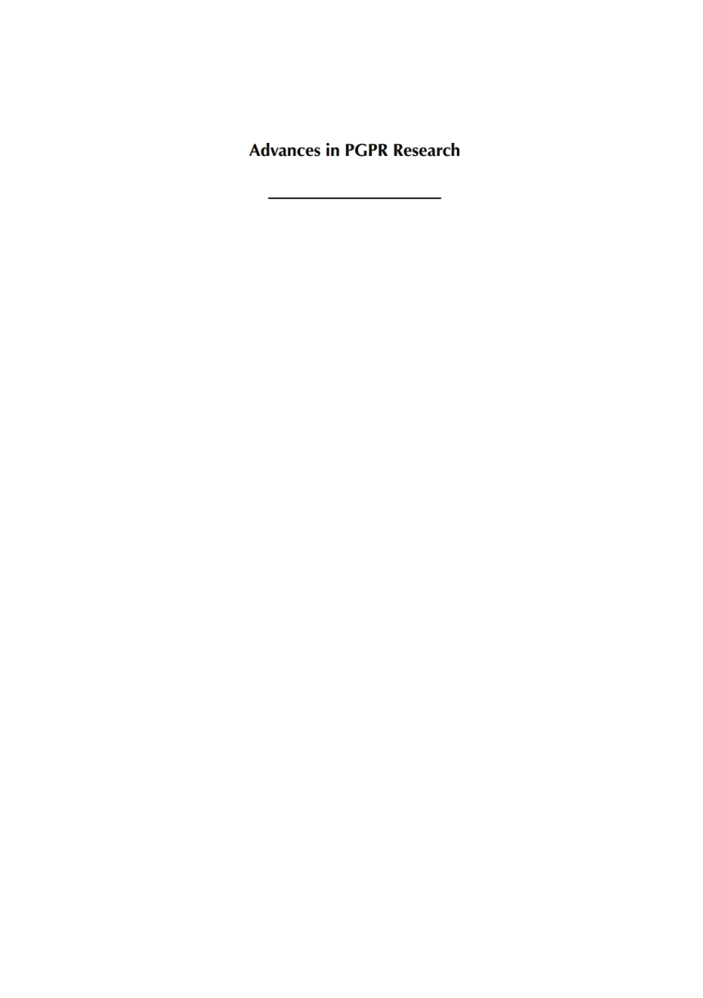 Advances in PGPR Research 1st Edition
