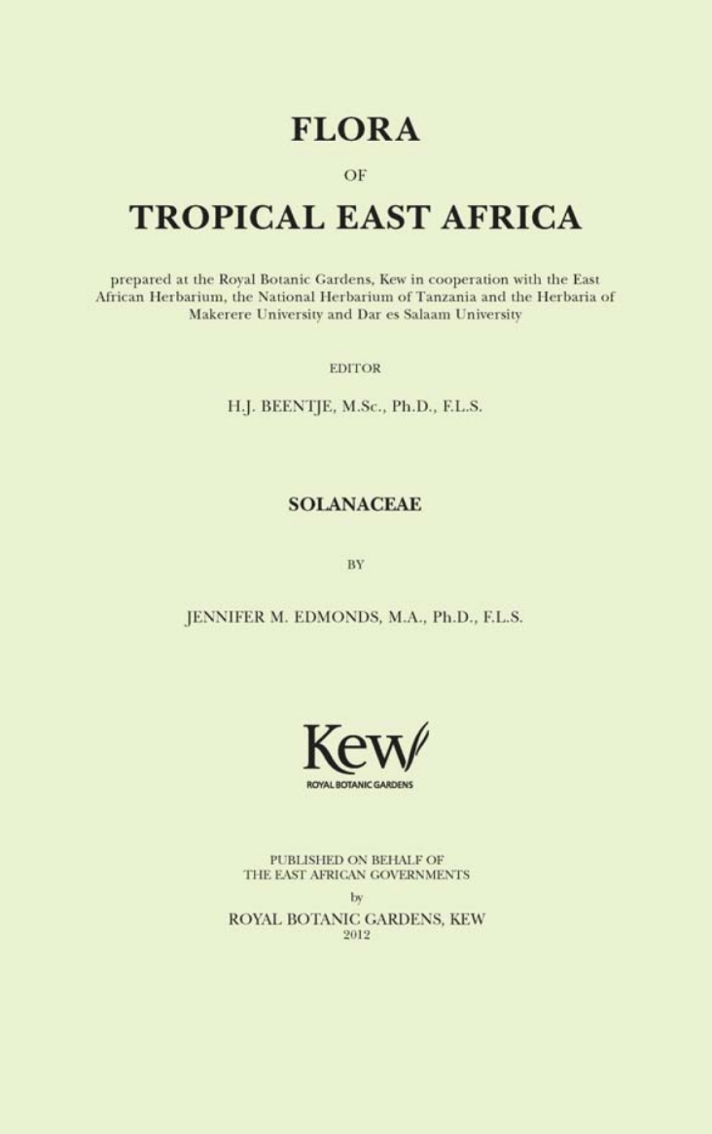 Flora of Tropical East Africa Solanaceae 