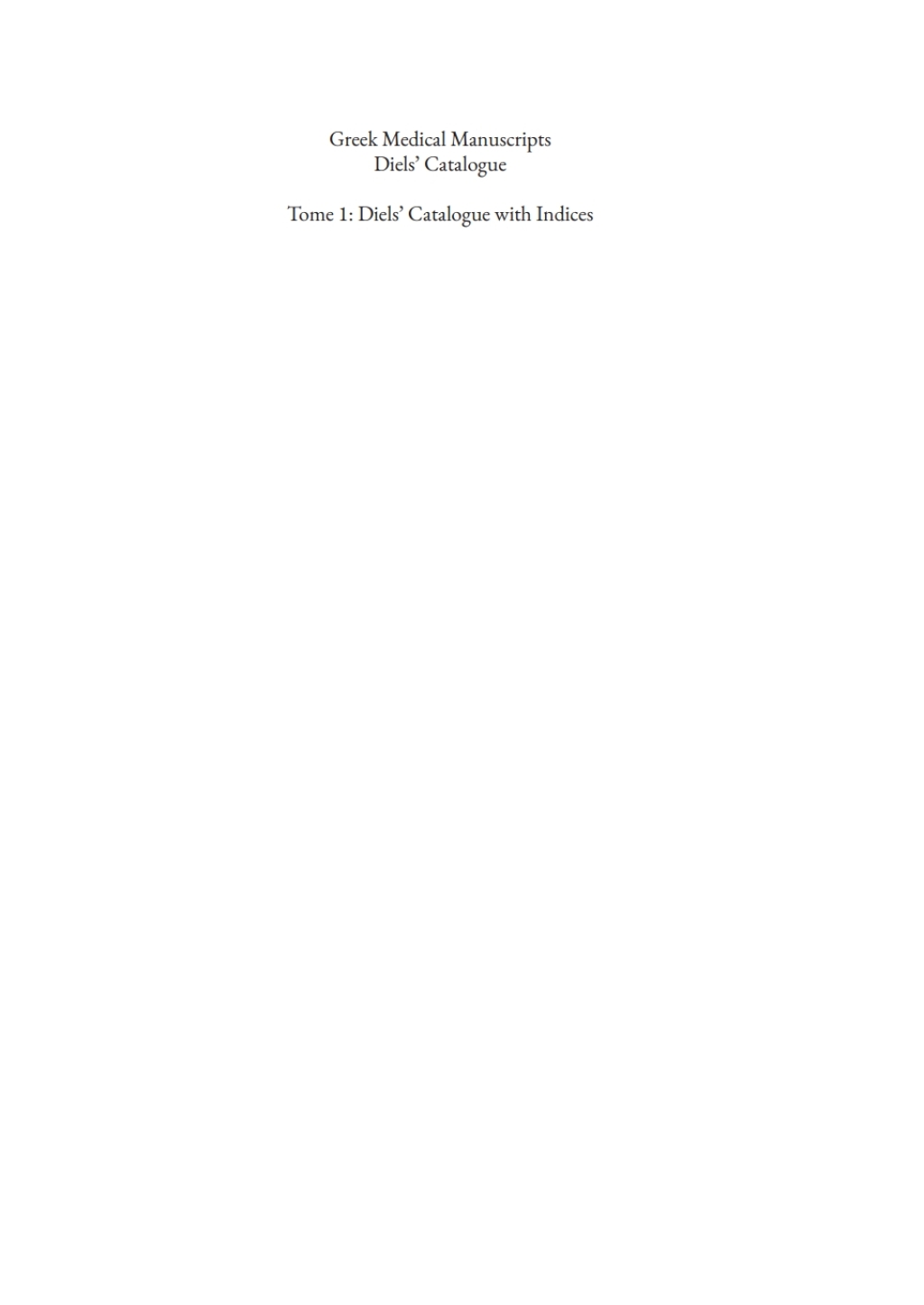 Diels' Catalogue with Indices 1st Edition