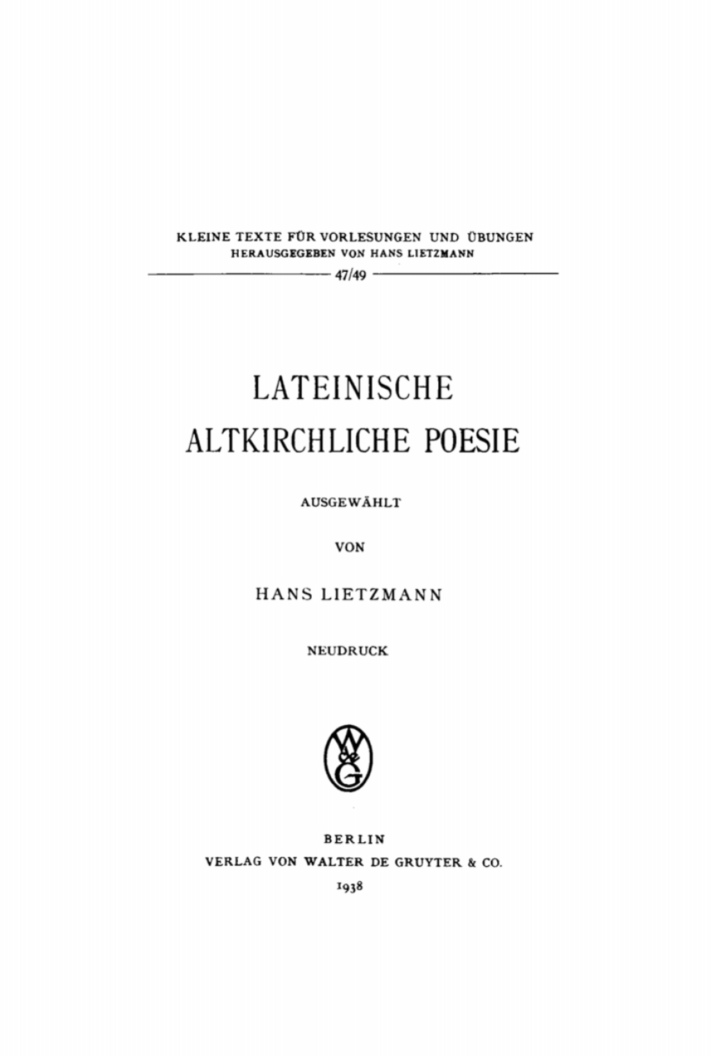 Lateinische altkirchliche Poesie 1st Edition