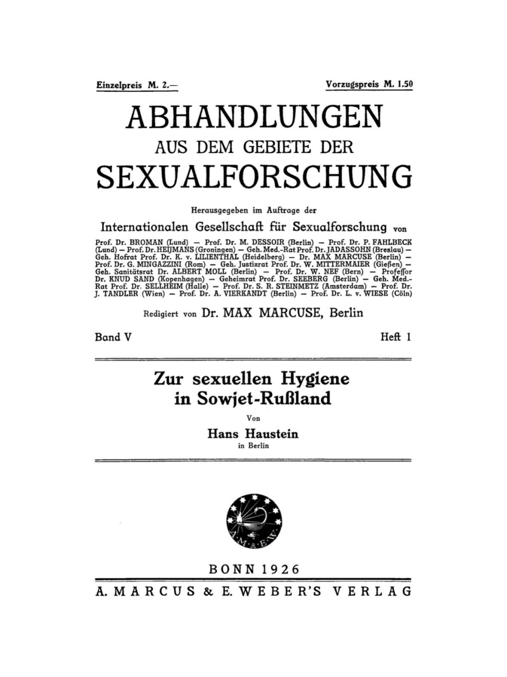 Zur sexuellen Hygiene in Sowjet-RuÃƒÅ¸land 1st Edition