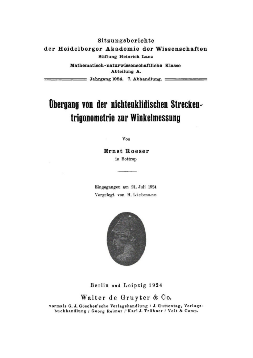 ÃƒÅ“bergang von der nichteuklidischen Streckentrigonometrie zur Winkelmessung 1st Edition