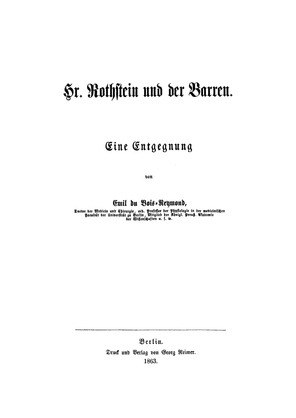 Herr Rothstein und der Barren Eine Entgegnung 1st Edition