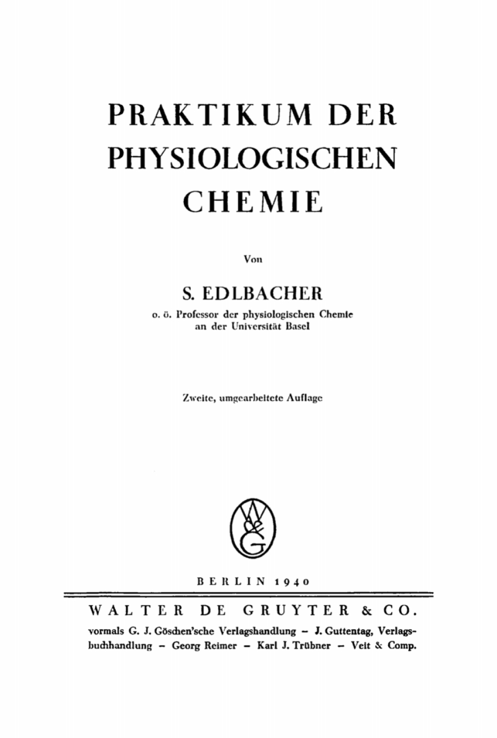 Praktikum der physiologischen Chemie 2nd Edition