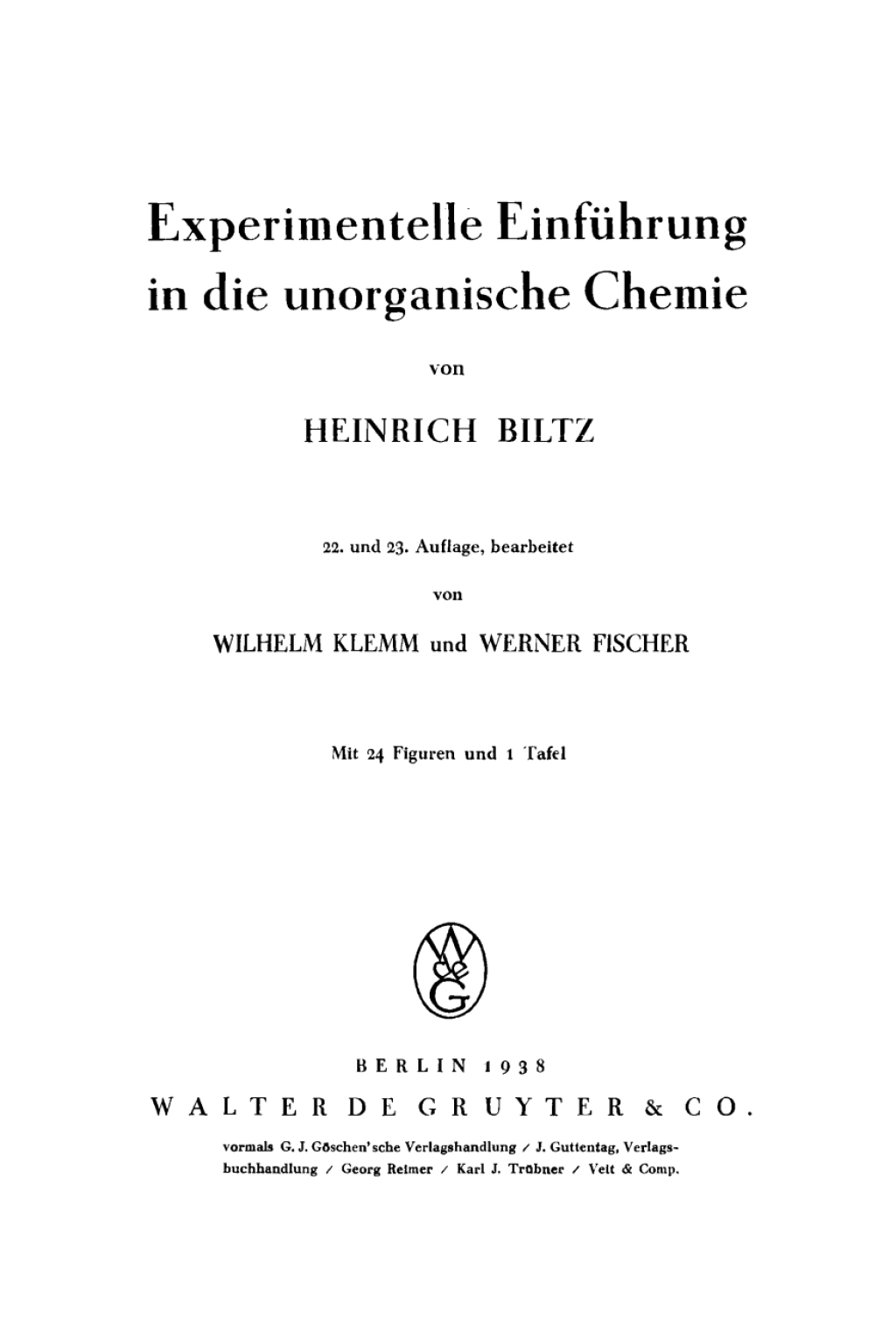Experimentelle EinfÃƒÂ¼hrung in die unorganische Chemie 22nd Edition