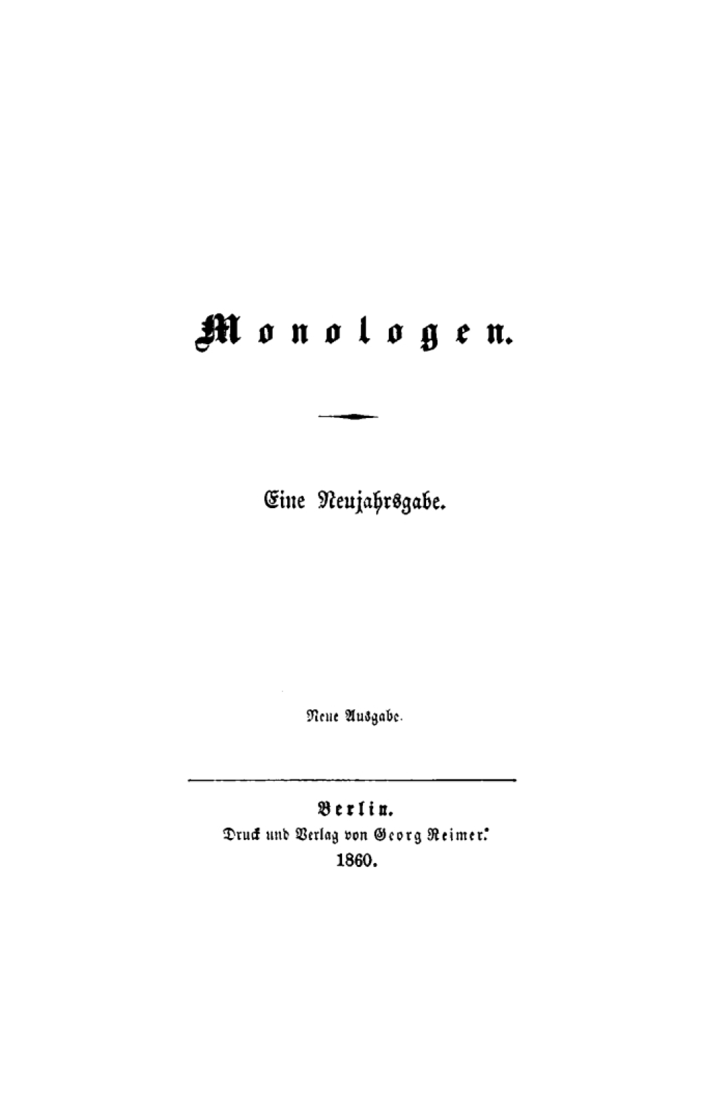 Monologen Eine Neujahrsgabe 1st Edition