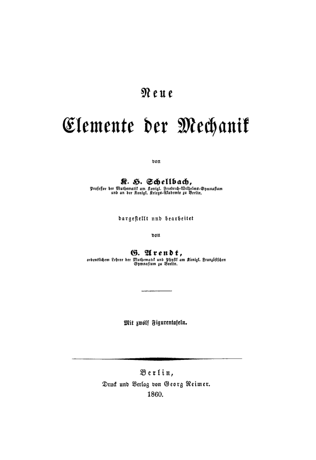 Neue Elemente der Mechanik 1st Edition