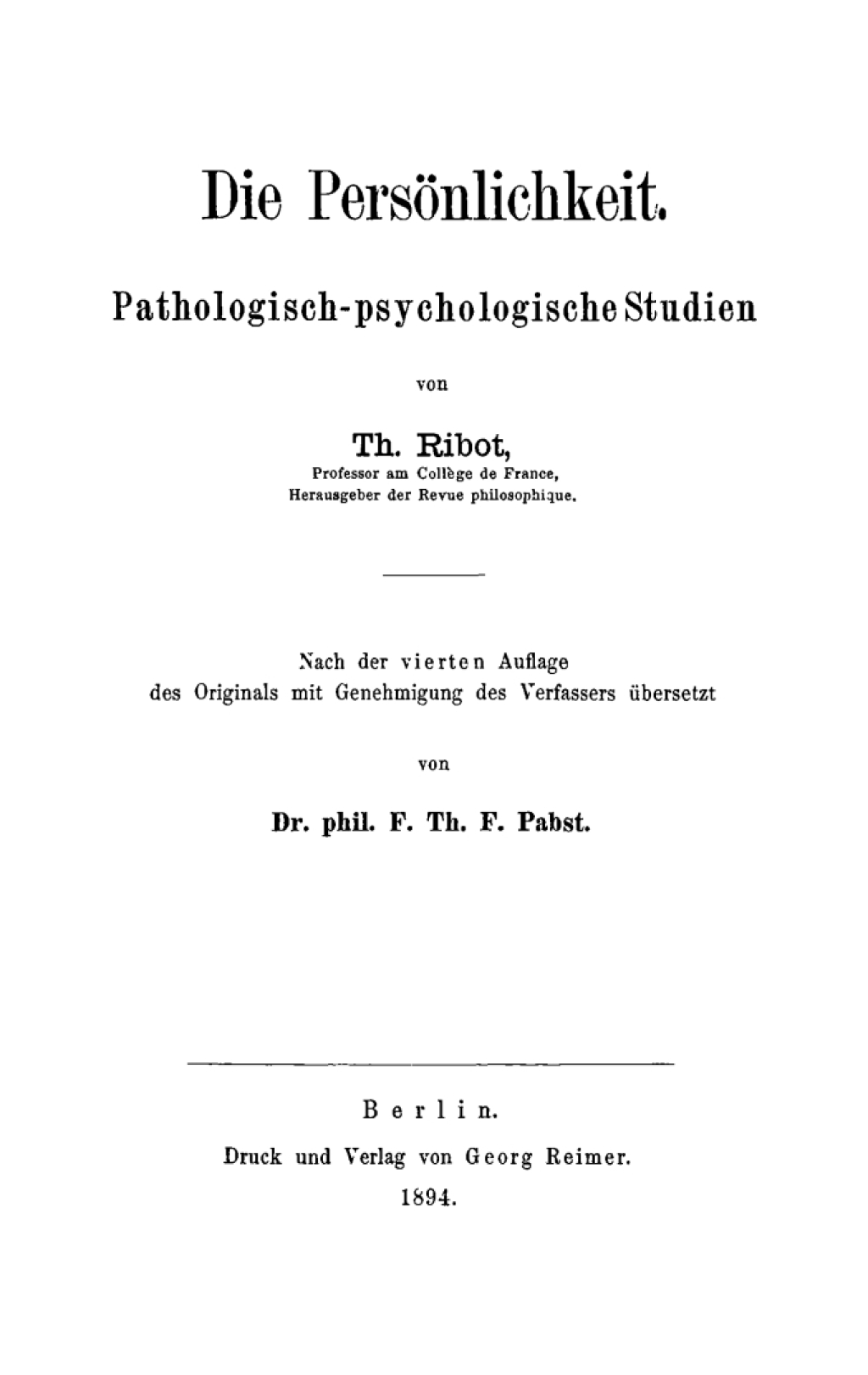 Die PersÃƒÂ¶nlichkeit Pathologisch-psychologische Studien 1st Edition