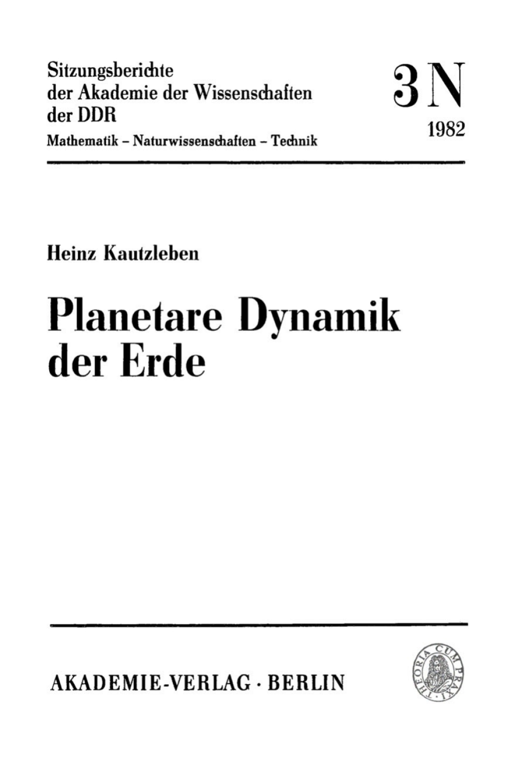 Planetare Dynamik der Erde 1st Edition