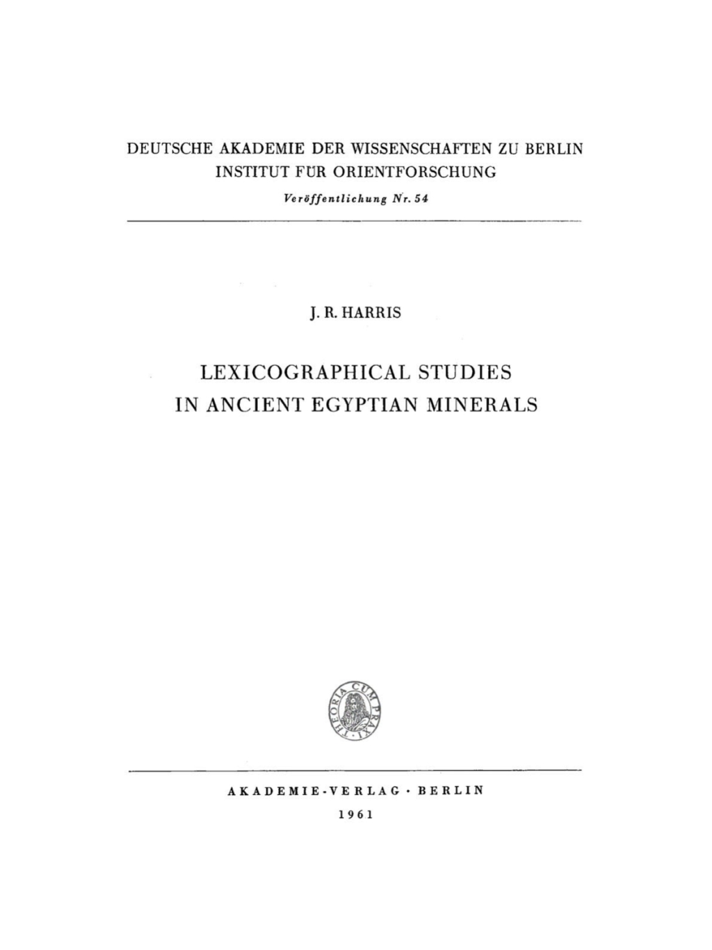 Lexicographical Studies in Ancient Egyptian Minerals 1st Edition