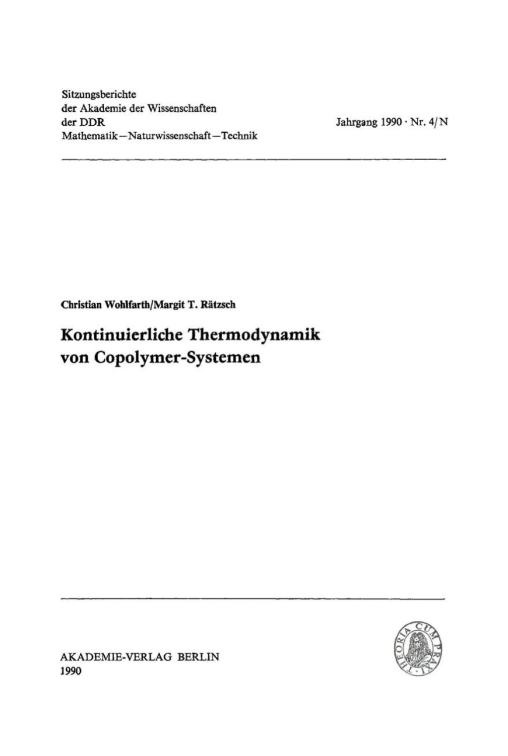 Kontinuierliche Thermodynamik von Copolymer-Systemen 1st Edition