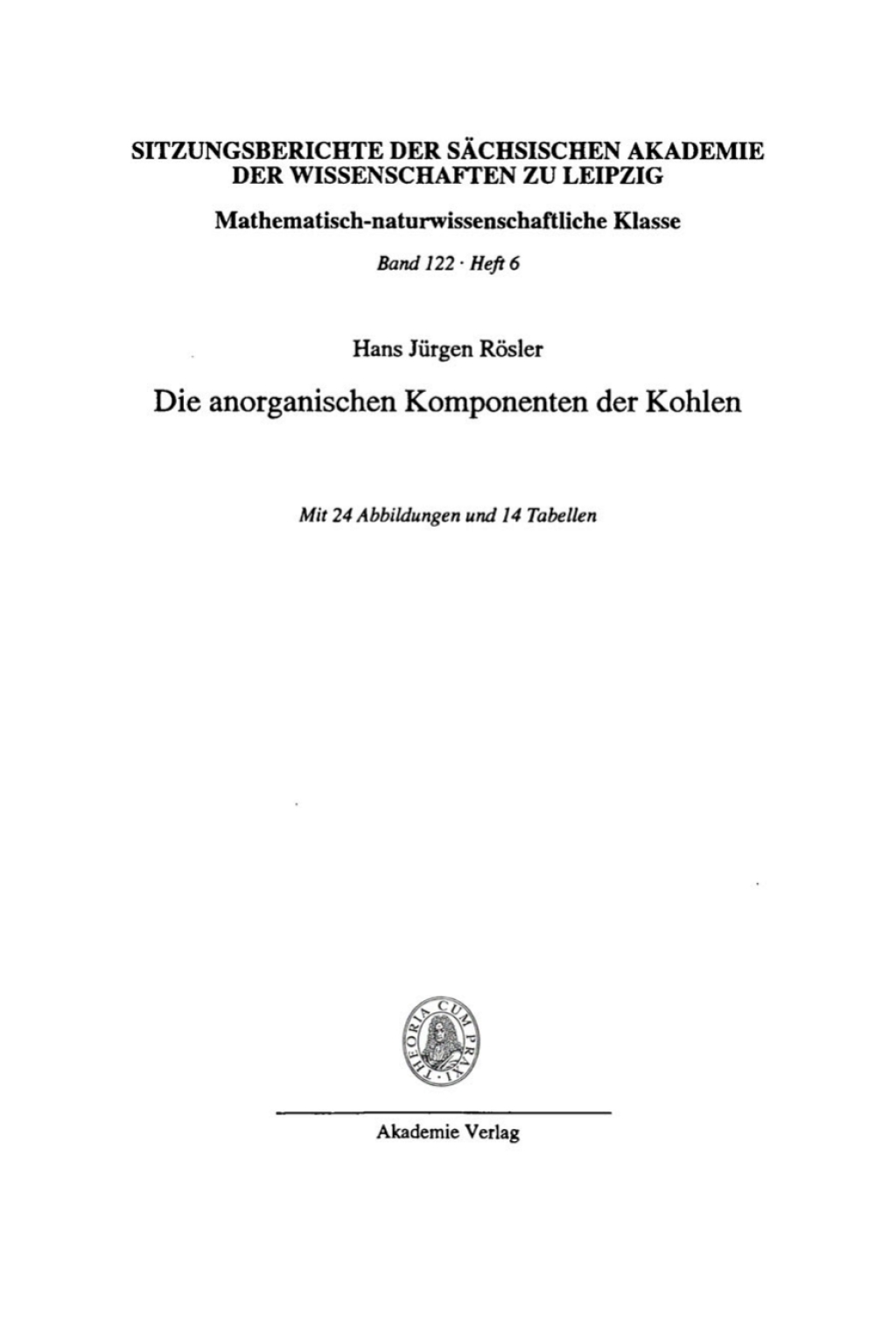 Die anorganischen Komponenten der Kohlen 1st Edition