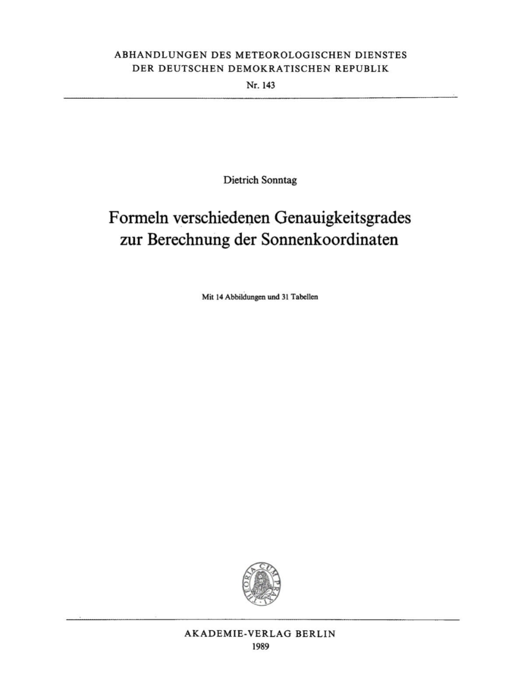 Formeln verschiedenen Genauigkeitsgrades zur Berechnung der Sonnenkoordinaten 1st Edition