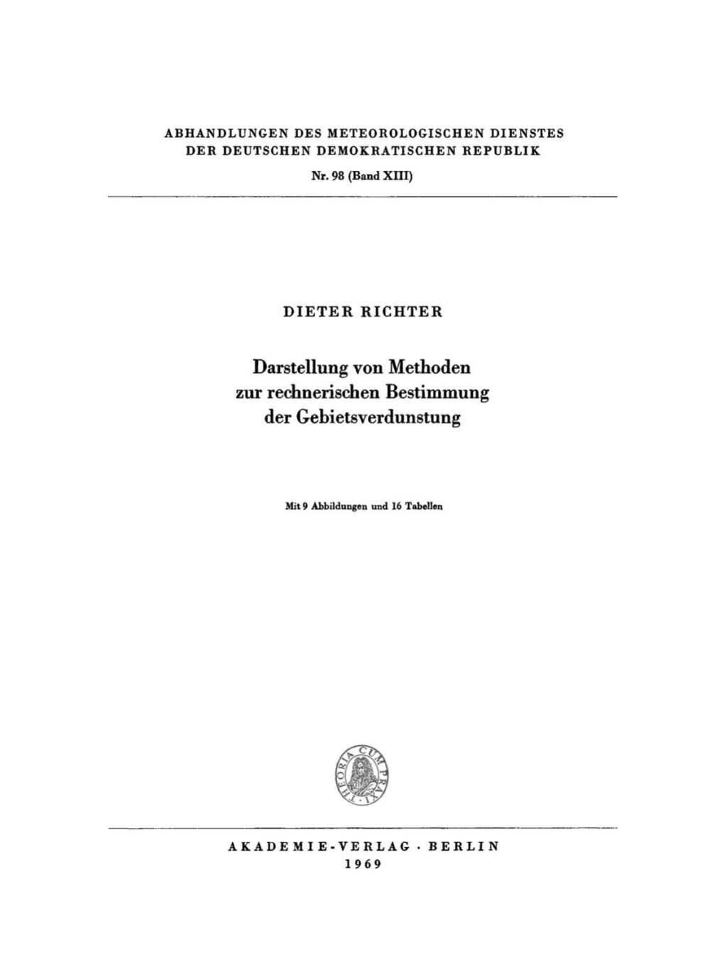 Darstellung von Methoden zur rechnerischen Bestimmung der Gebietsverdunstung 1st Edition