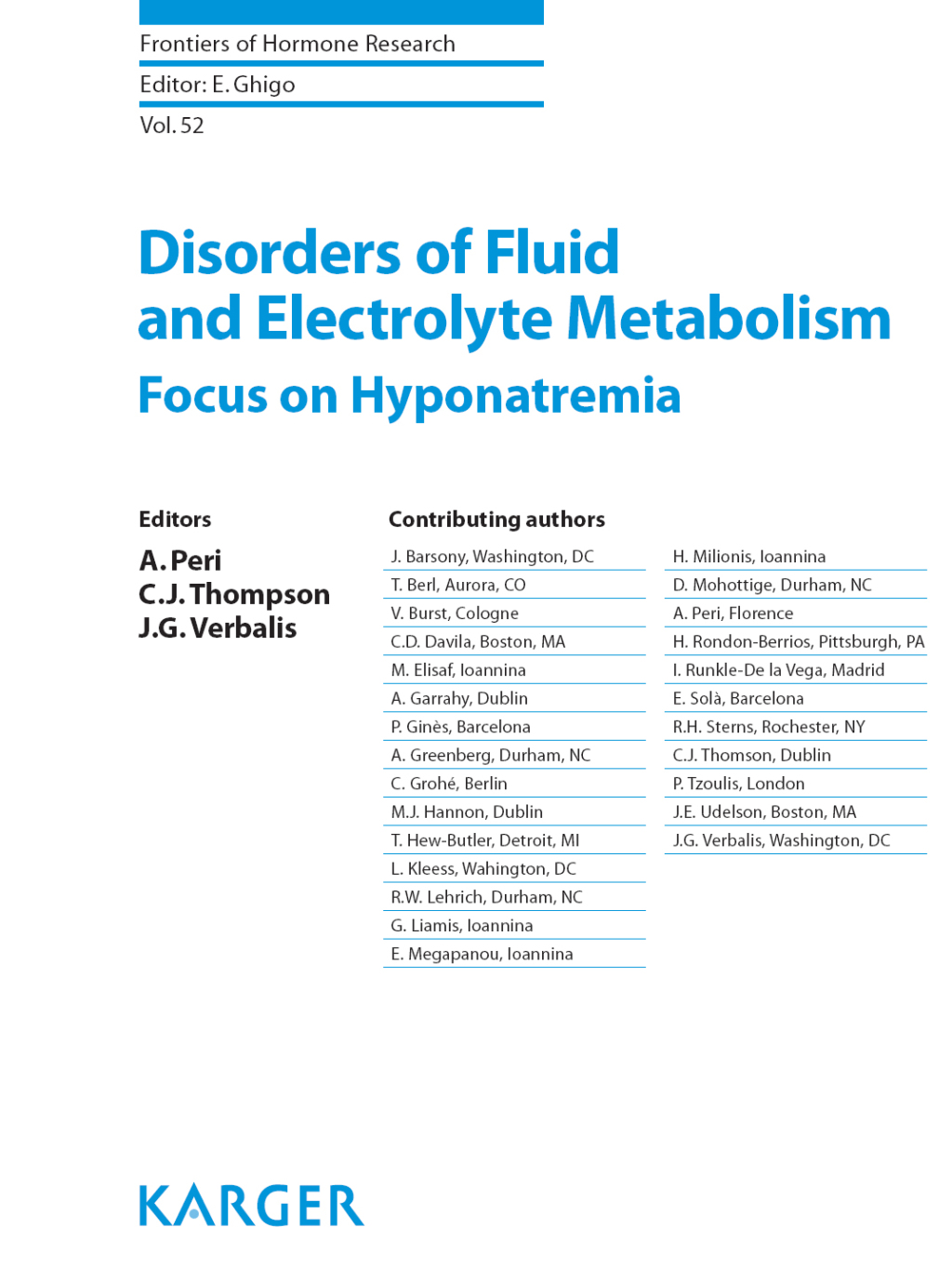 Disorders of Fluid and Electrolyte Metabolism Focus on Hyponatremia 1st Edition
