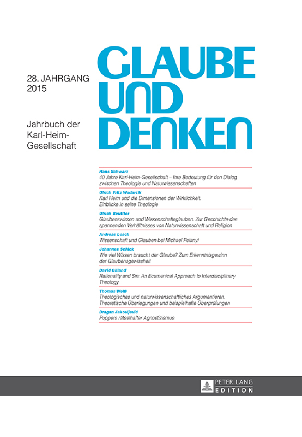 Glaube und Denken Jahrbuch der Karl-Heim-Gesellschaft 1st Edition