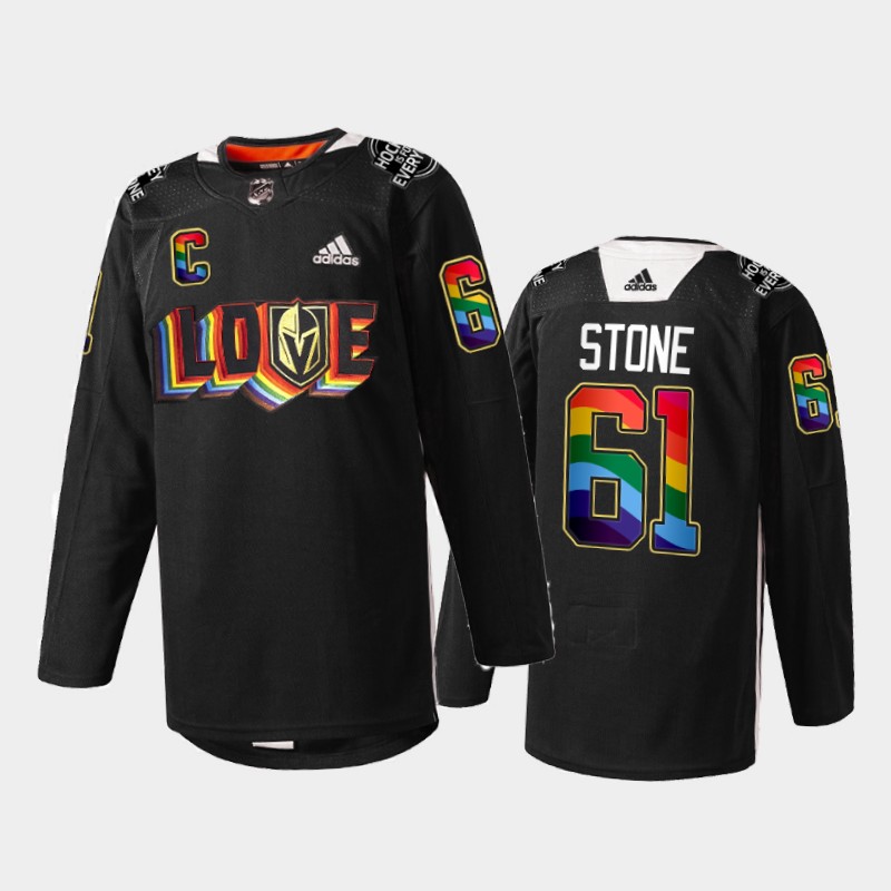 Vegas Golden Knights Mark Stone #61 LGBTQ Pride Night 2022 Jersey Black Rainbow Practice
