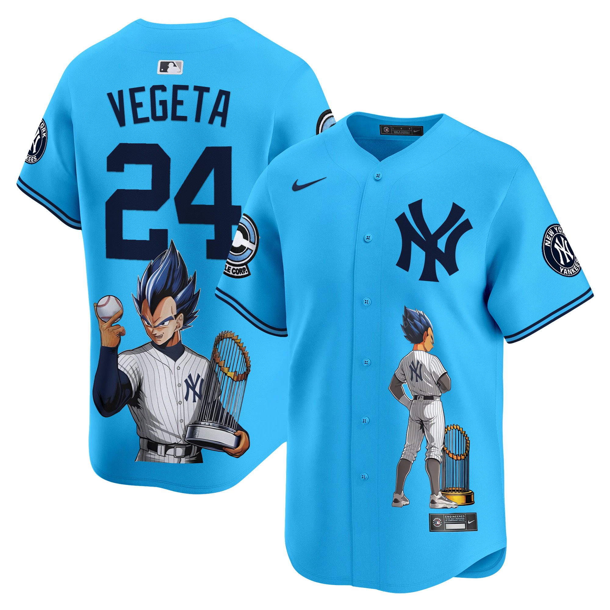 VegetaUnisex New York Yankees Vegeta Dragon Ball Vapor Premier Limited Light Blue Jersey - Printed