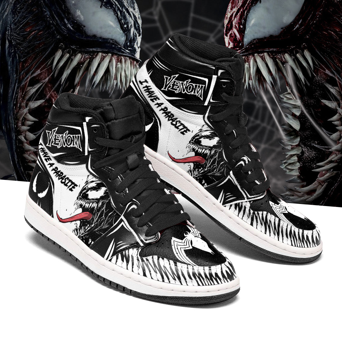 Venom I Have A Parasite Black And White JD Sneakers Shoes, Air Jordan Hightop