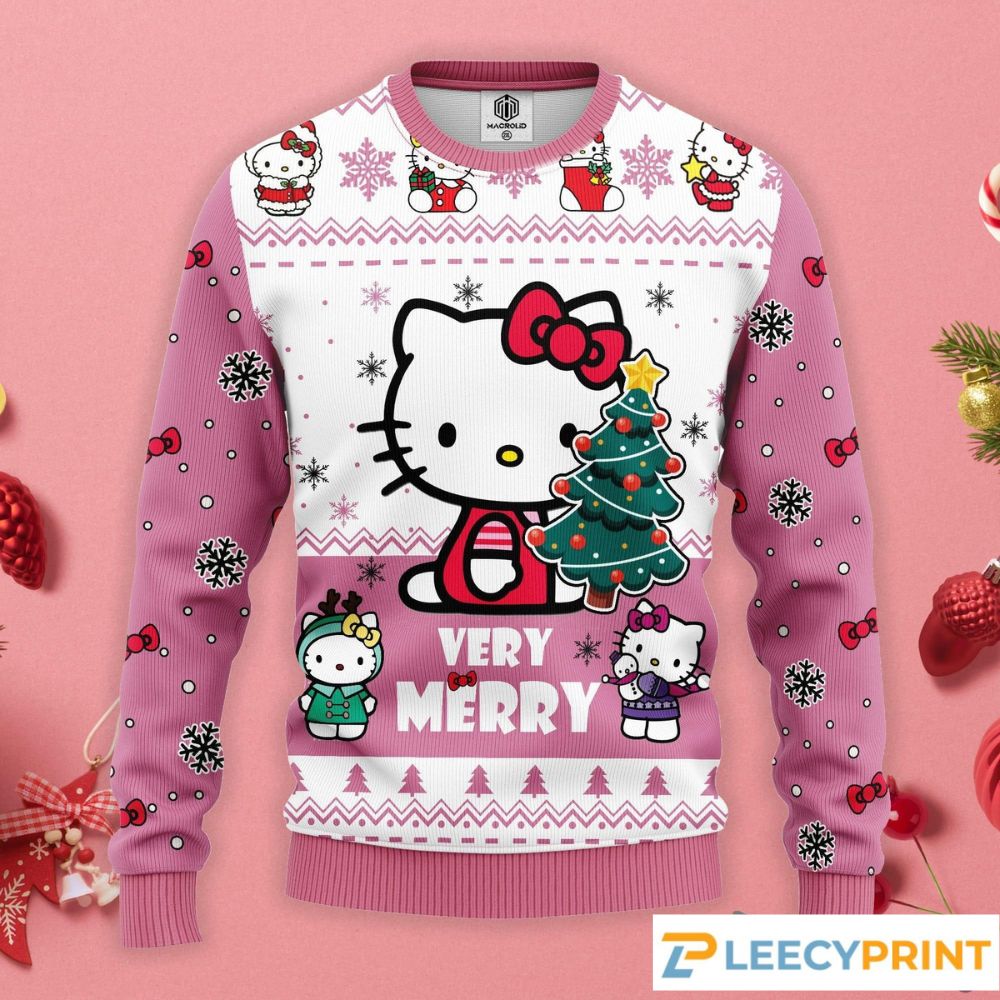 Very Merry Xmas Tree Cute Hello Kitty Christmas Sweater