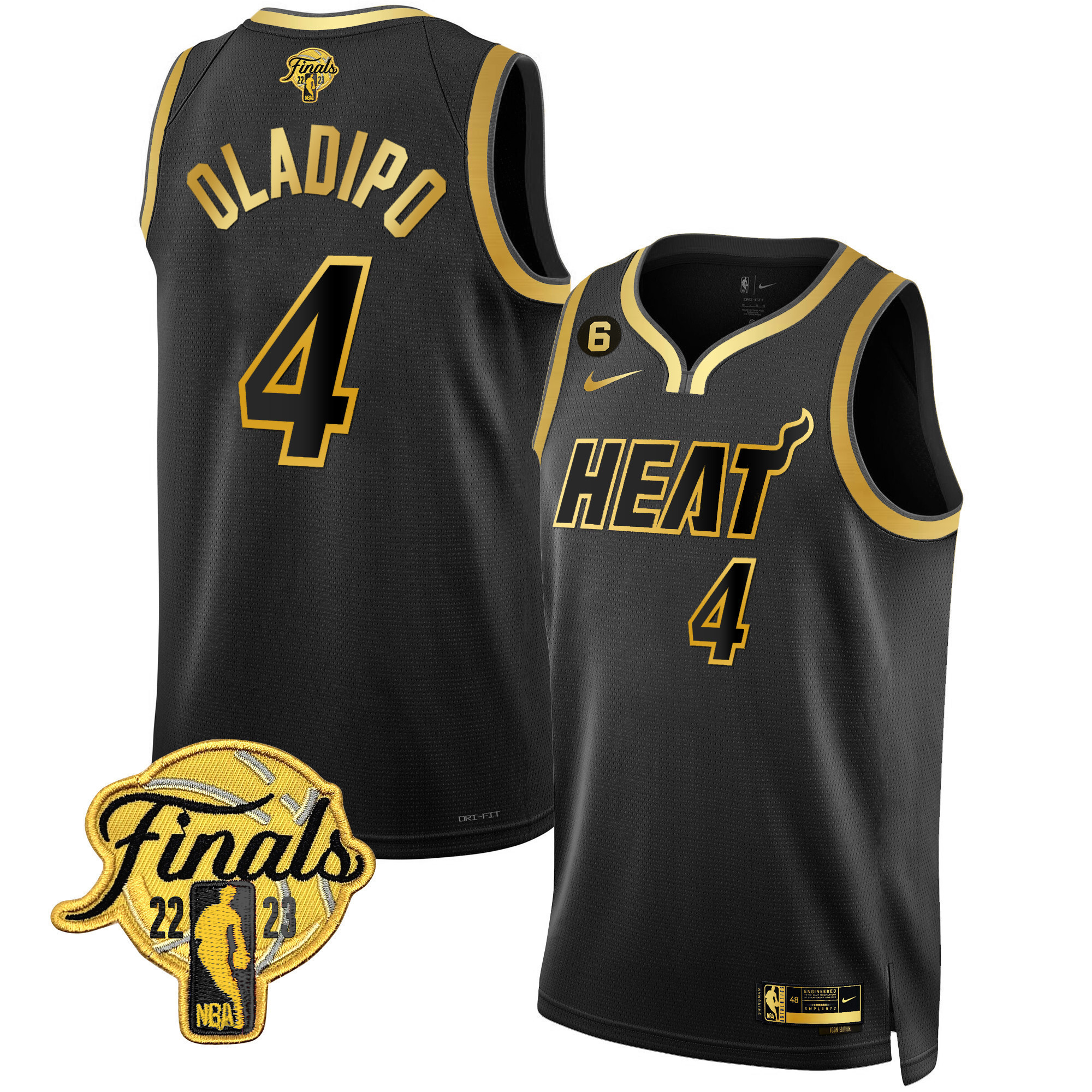 Victor Oladipo Men's Miami Heat 2023 Finals Patch Collection Black Gold Jersey - All Stitched