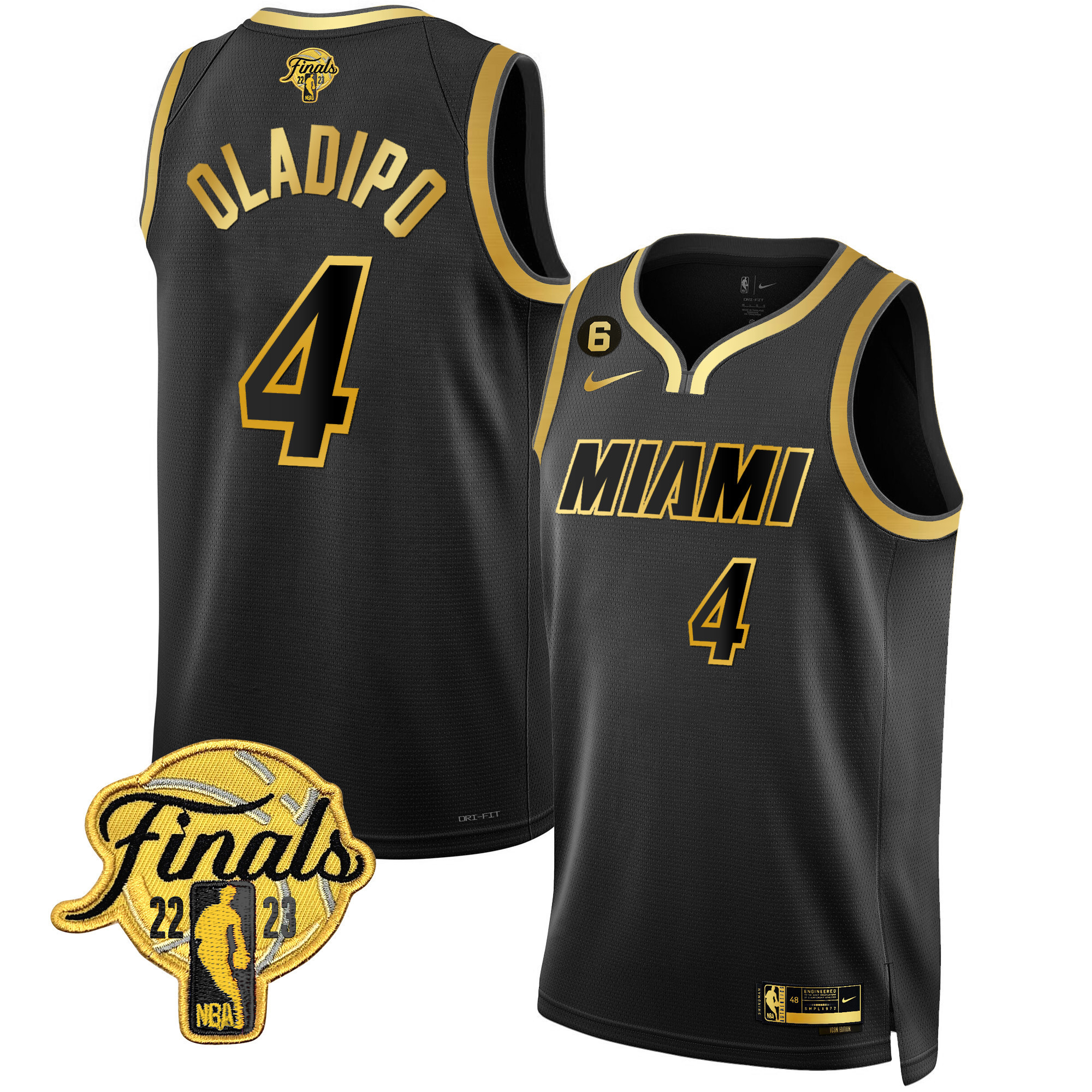 Victor Oladipo Men's Miami Heat 2023 Finals Patch Collection V4 Black Gold Jersey - All Stitched
