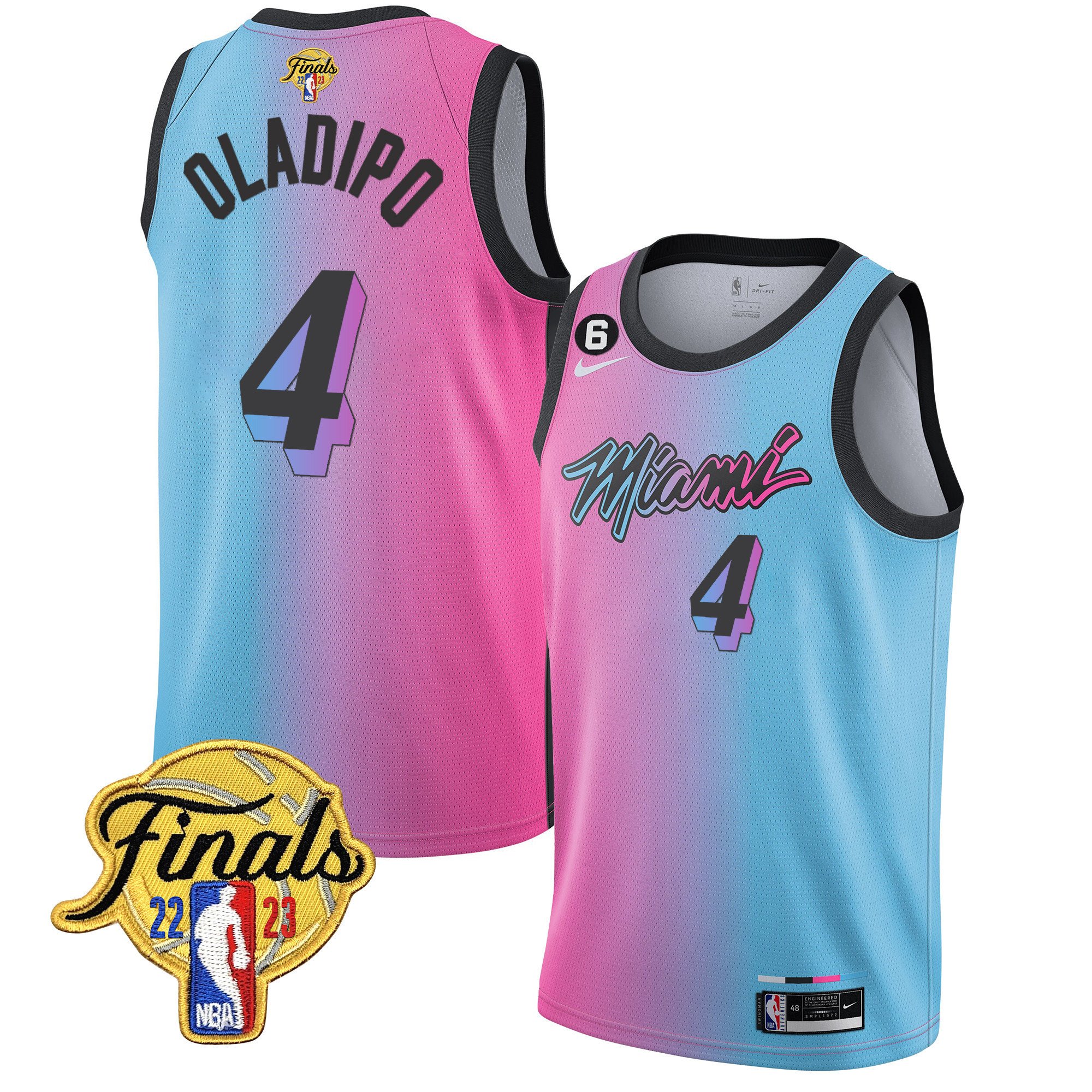 Victor Oladipo Men's Miami Heat 2023 Finals Patch Collection V4 Pink Blue Jersey - All Stitched