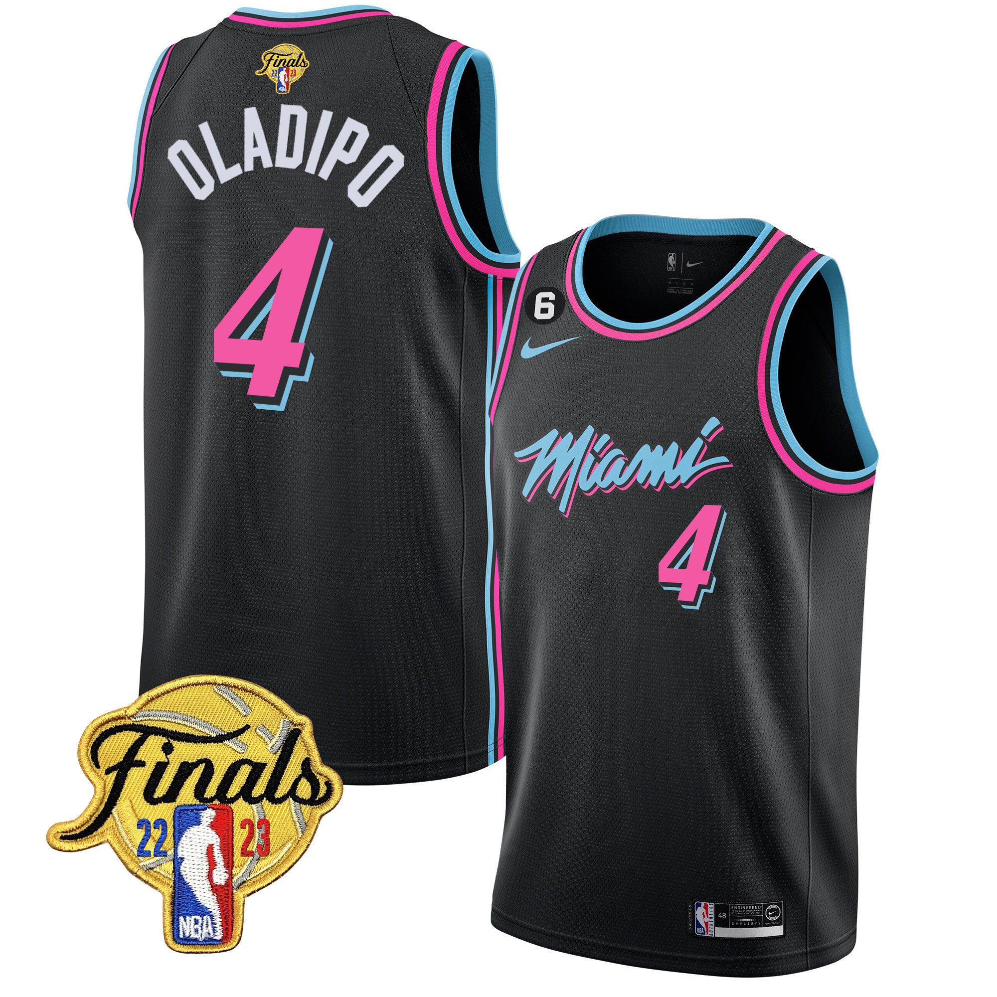 Victor Oladipo Men's Miami Heat 2023 Finals Patch Collection V4 Vice Black Jersey - All Stitched