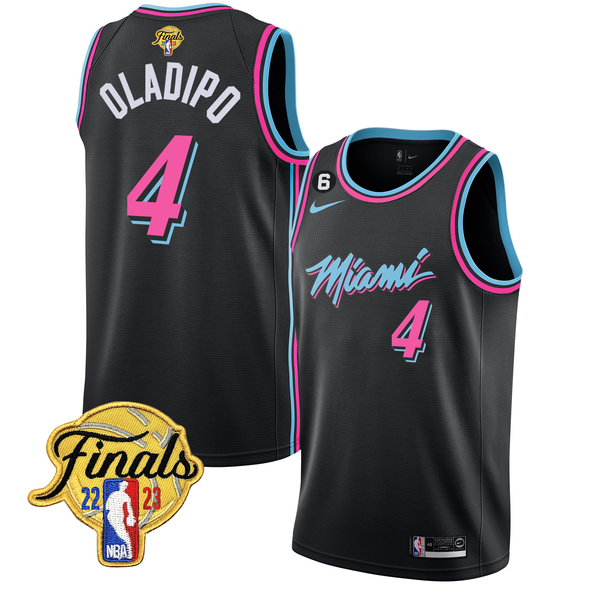 Victor Oladipo Men's Miami Heat 2023 Finals Patch Collection V4 Vice Black Jersey - All Stitched