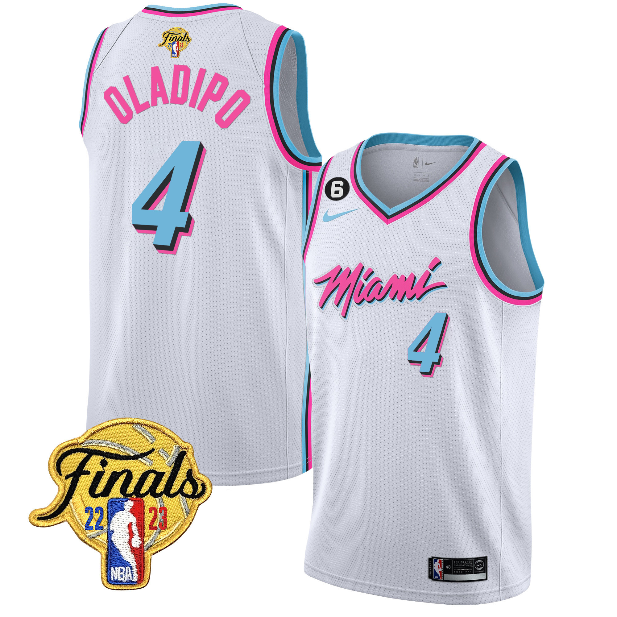 Victor Oladipo Men's Miami Heat 2023 Finals Patch Collection V4 Vice White Jersey - All Stitched