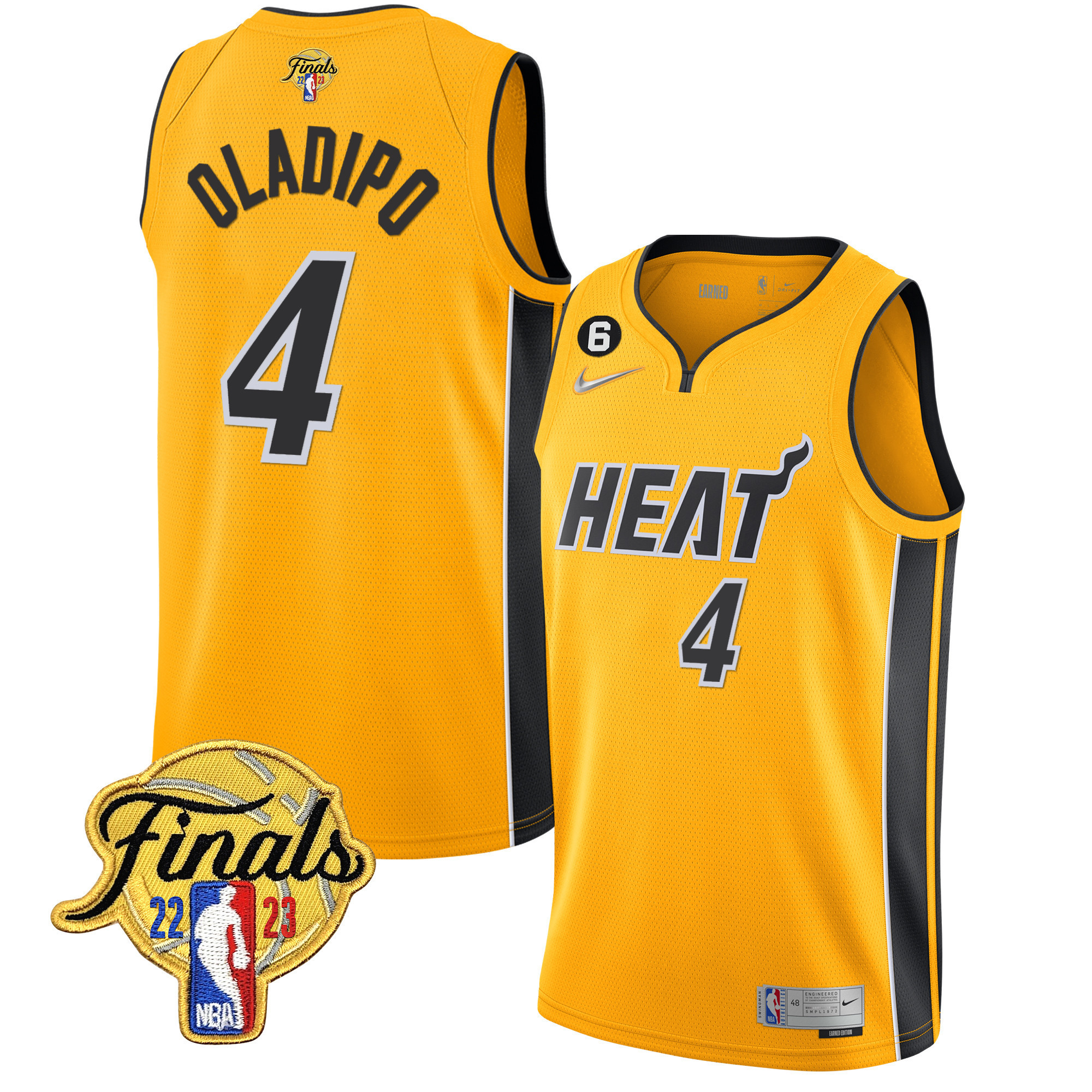 Victor Oladipo Men's Miami Heat 2023 Finals Patch Collection V5 Gold Jersey - All Stitched