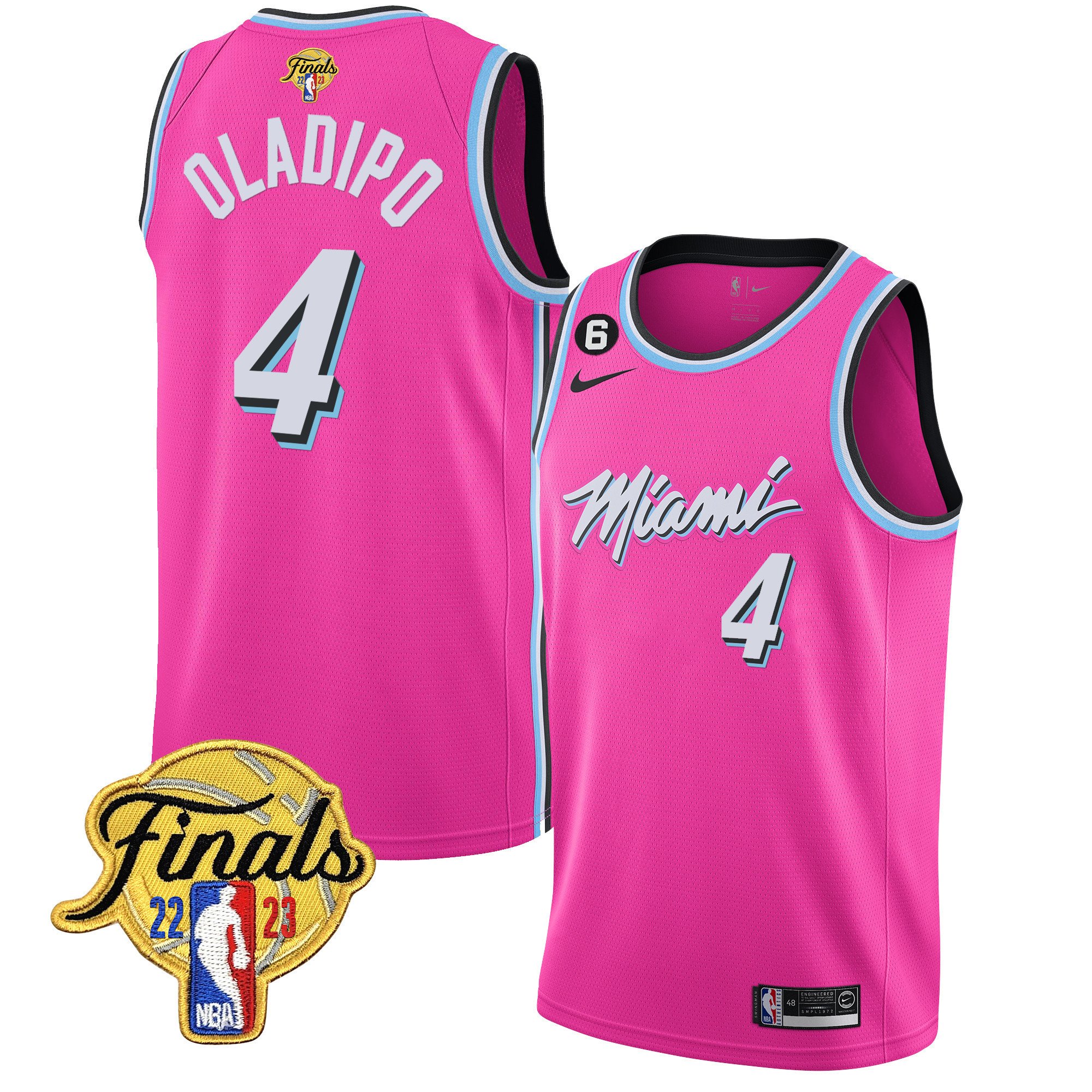 Victor Oladipo Men's Miami Heat 2023 Finals Patch Collection V5 Pink Jersey - All Stitched