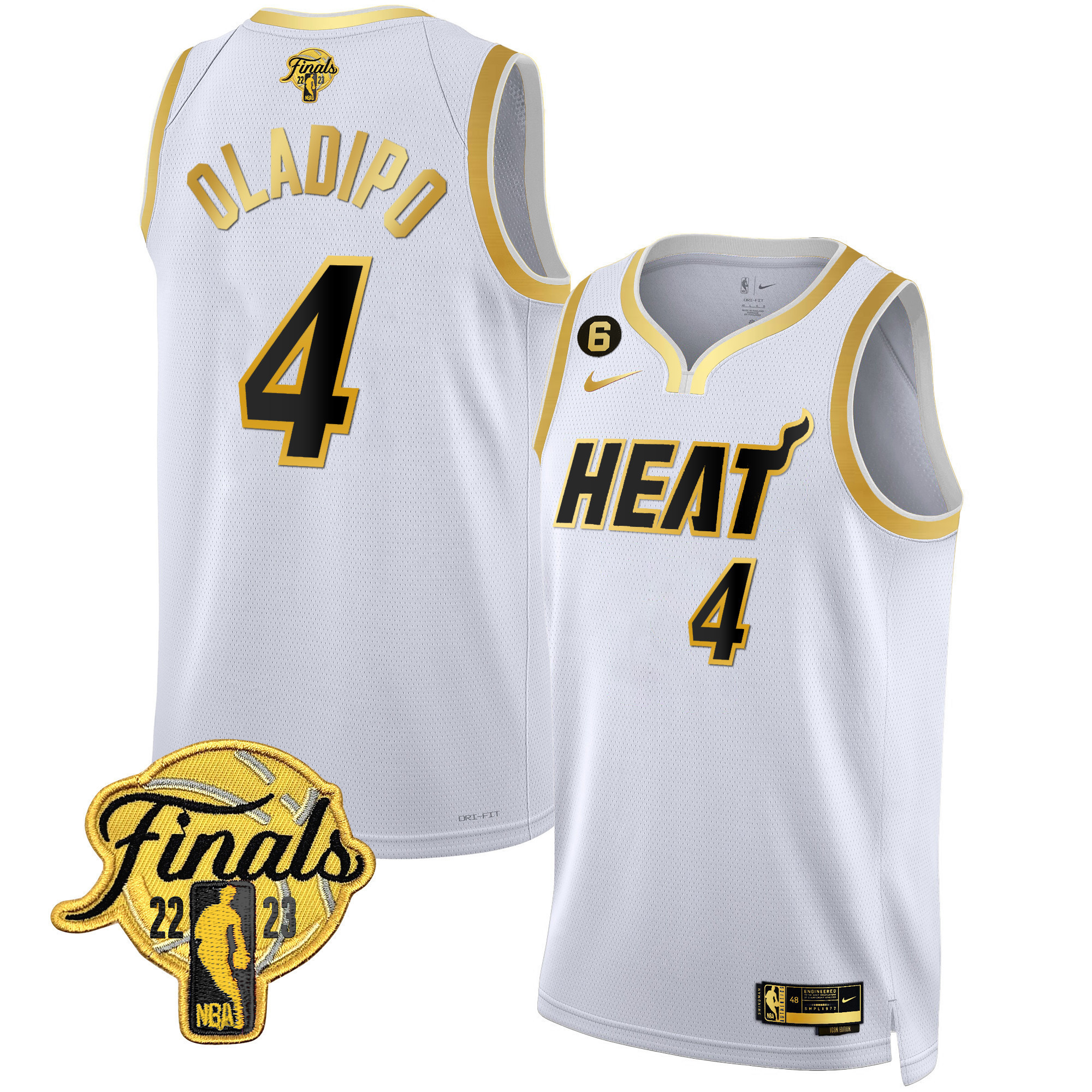 Victor Oladipo Men's Miami Heat 2023 Finals Patch Collection White Gold Jersey - All Stitched