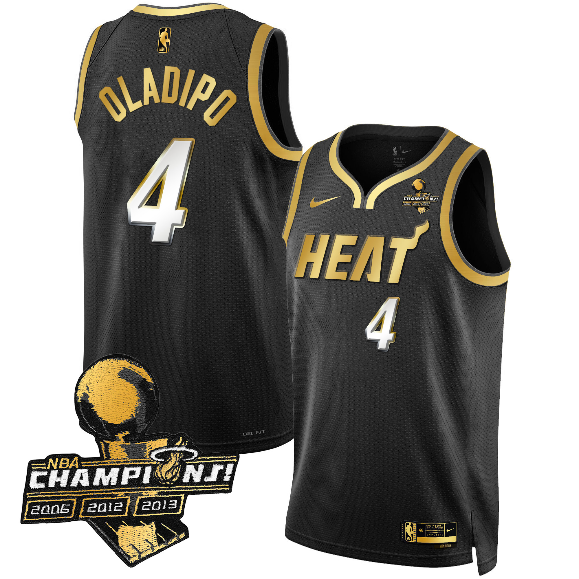 Victor Oladipo Men's Miami Heat 3-Time Champions Patch Collection Black Limited Jersey - All Stitched