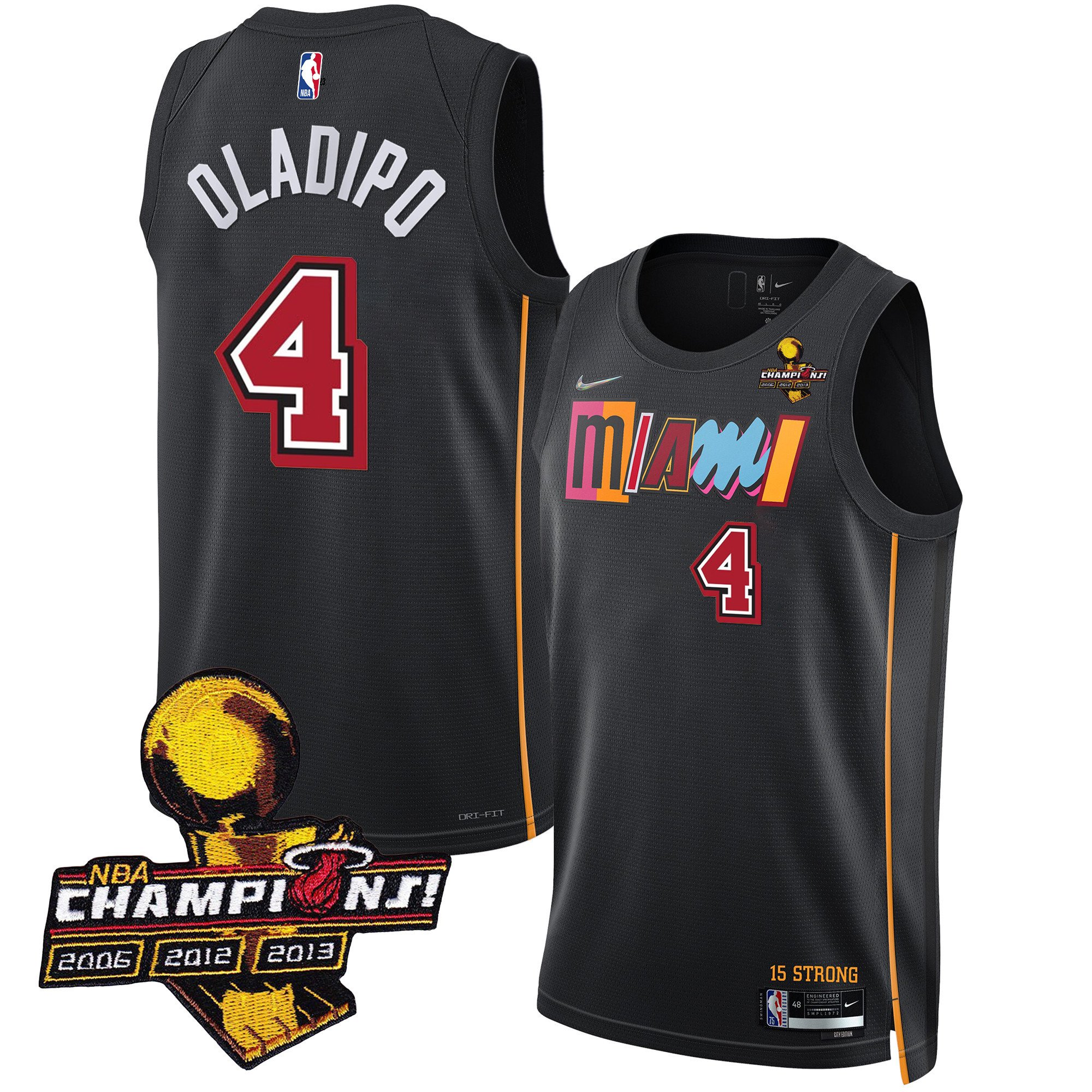 Victor Oladipo Men's Miami Heat 3-Time Champions Patch Collection City Black Jersey - All Stitched
