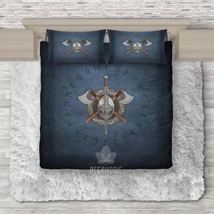 Viking Celtic Warrior Medieval Spread With Word Axes And Helm 3D Customized Duvet Cover Bedding Set