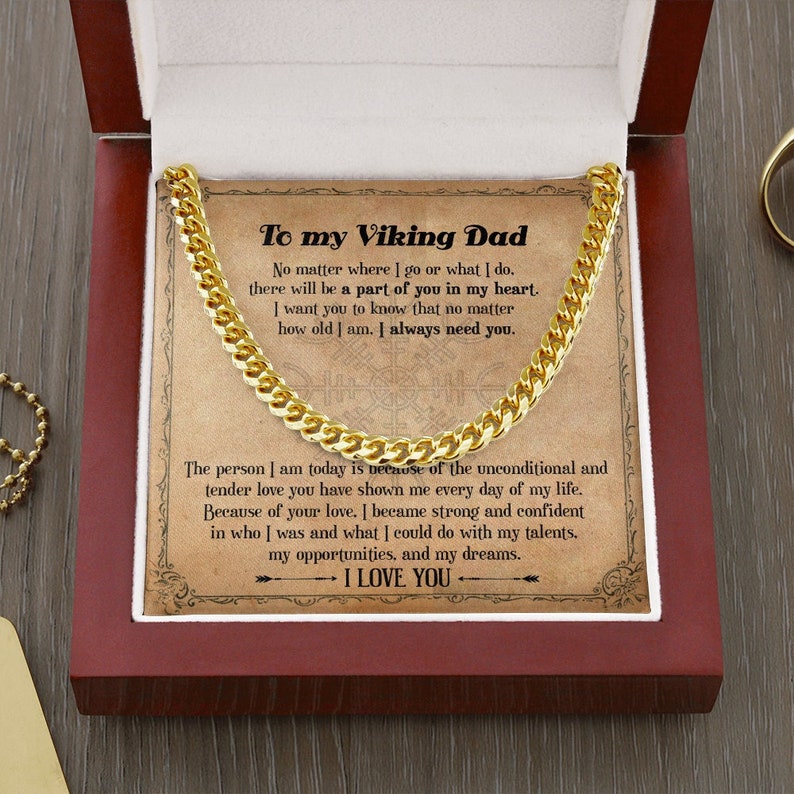 Viking Dad Gift Necklace, Viking Style Gift For My Dad, Cuban Link Chain Necklace For Dad From Daughter ,To My Dad Gift From Son
