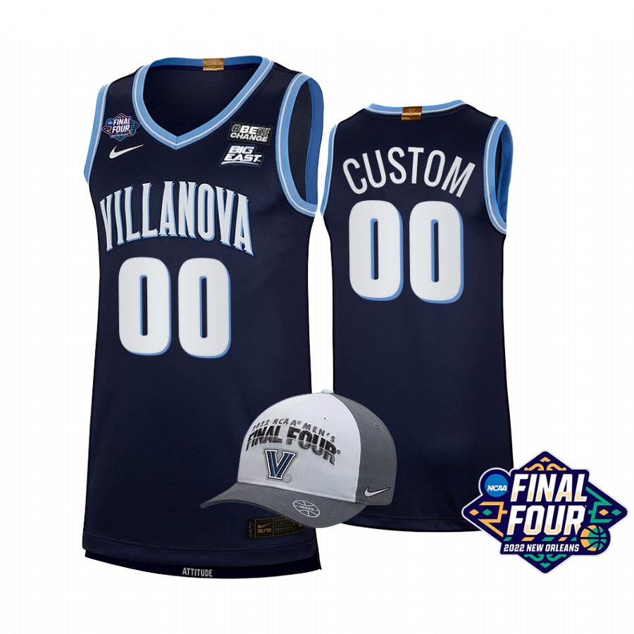 Villanova Wildcats Custom 2022 March Madness Final Four #00 Jersey Navy Free Hat