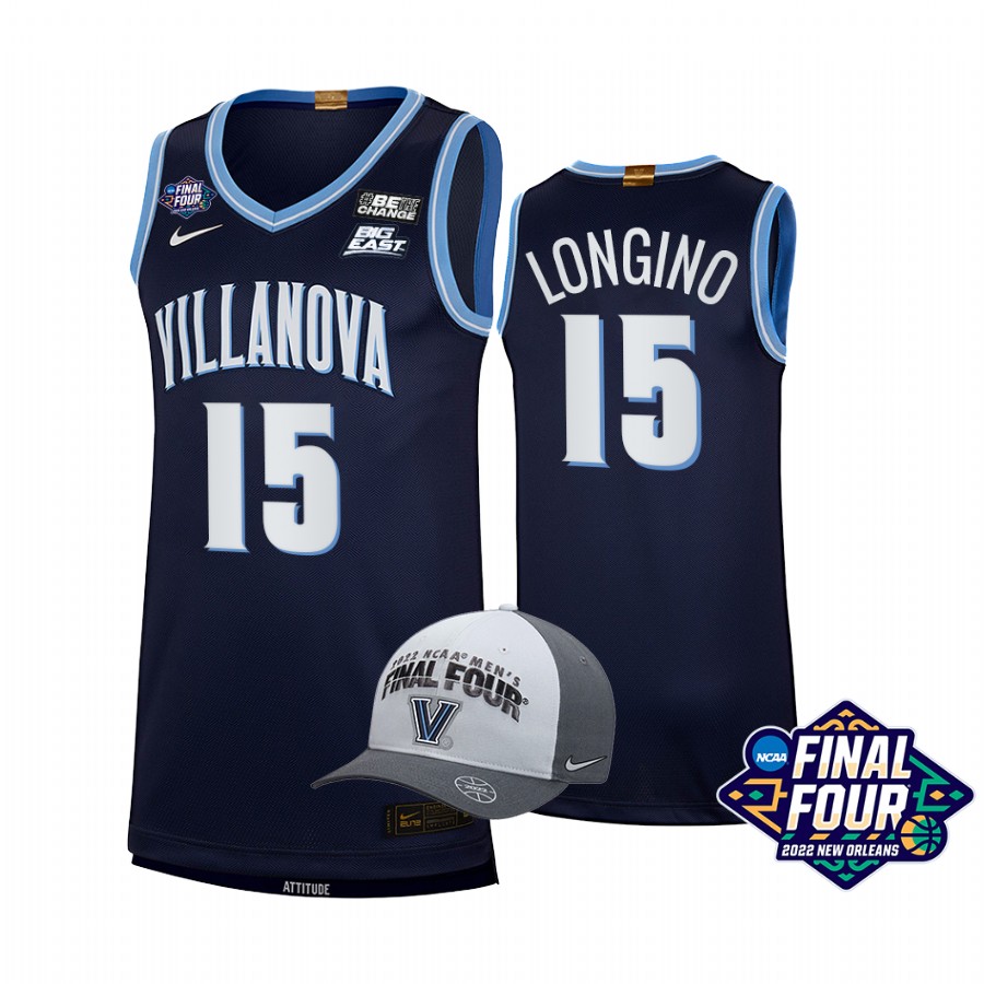 Villanova Wildcats Jordan Longino 2022 March Madness Final Four #15 Jersey Navy Free Hat