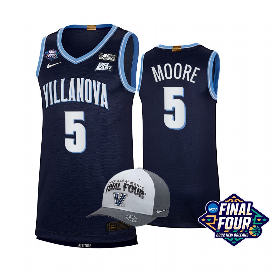 Villanova Wildcats Justin Moore 2022 March Madness Final Four #5 Jersey Navy Free Hat