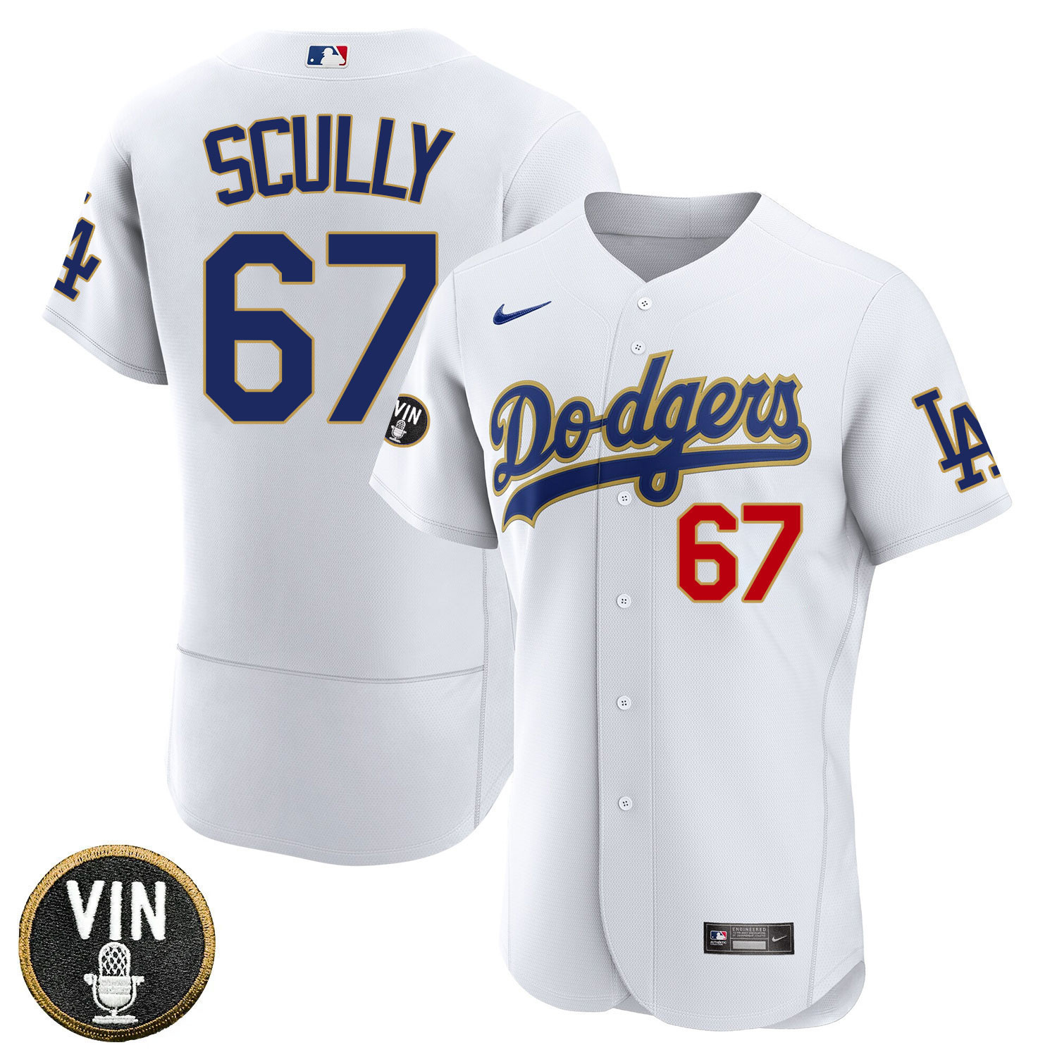 Vin Scully Los Angeles Dodgers Vin Scully Patch Gold Trim Player - White Jersey - All Stitched