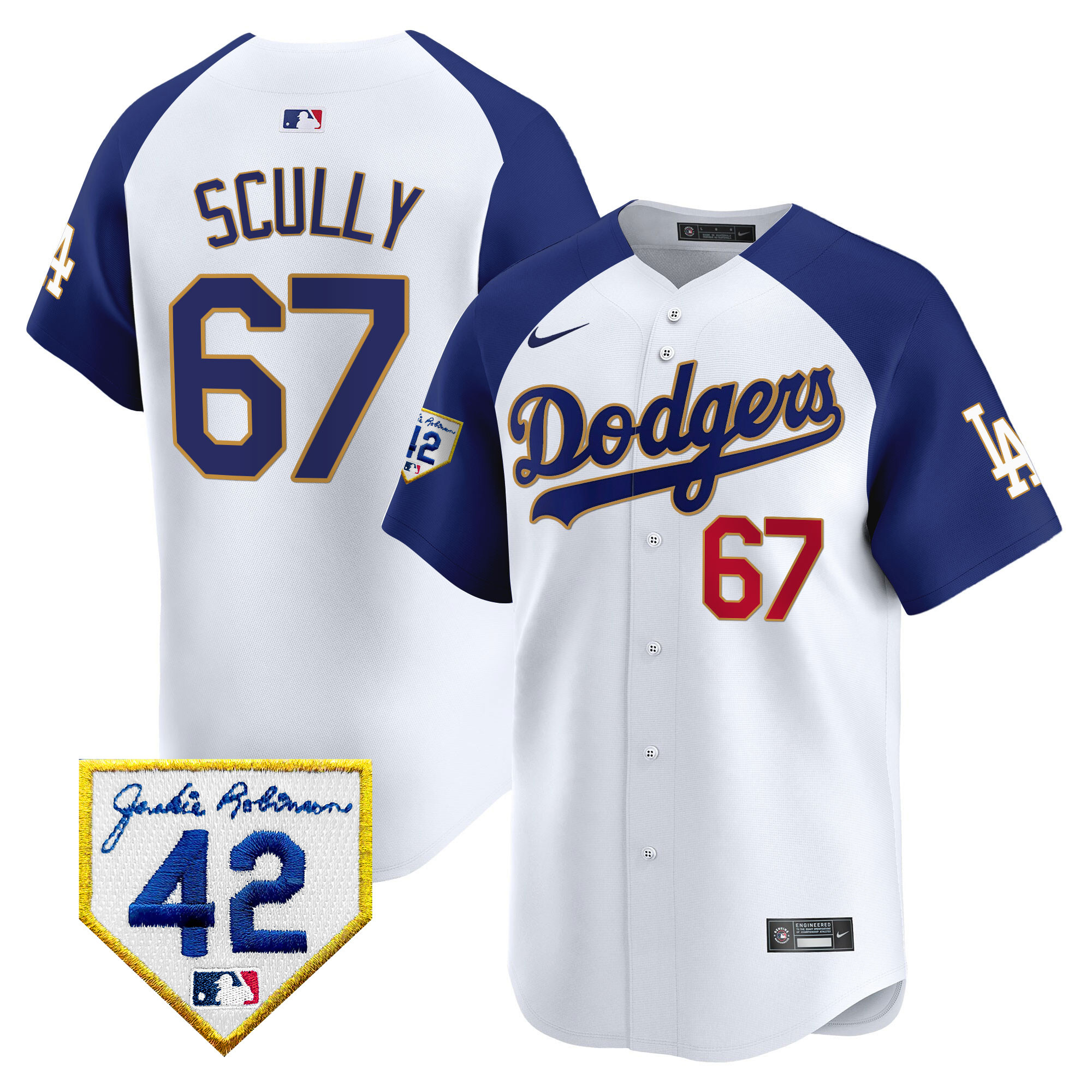 Vin Scully Men's Los Angeles Dodgers 2024 Jackie Robinson Patch Vapor Premier Limited White Alternate Jersey - All Stitched