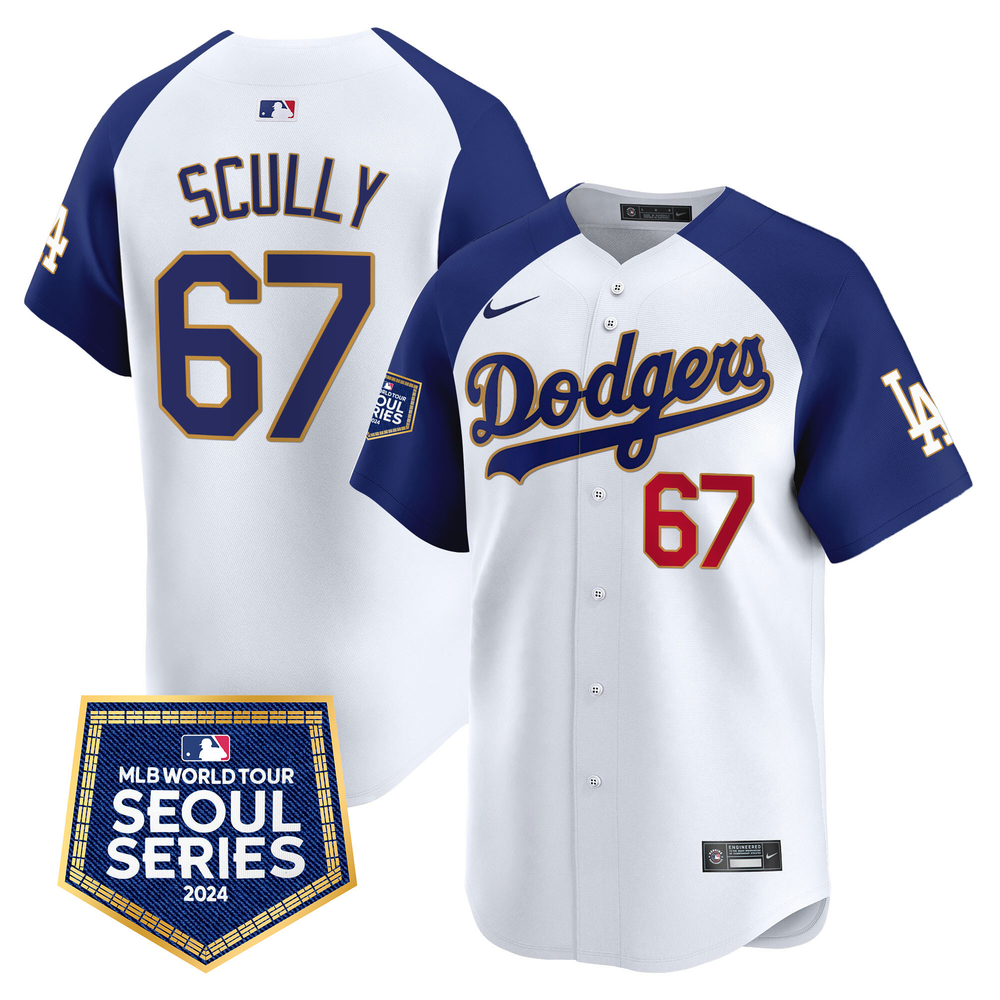 Vin Scully Men's Los Angeles Dodgers 2024 World Tour Seoul Series Patch Vapor Premier Limited White Alternate Jersey - All Stitched