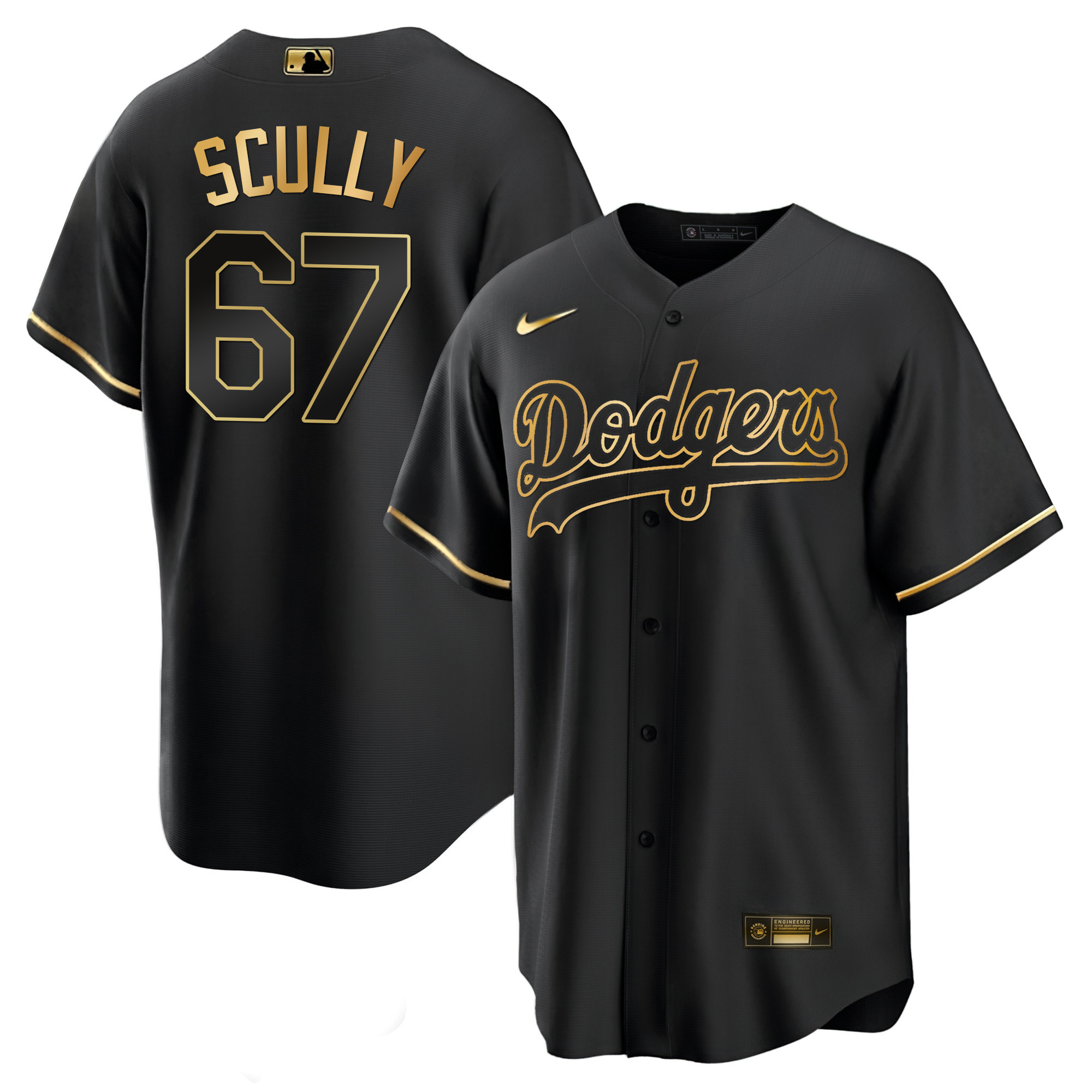 Vin Scully Men's Los Angeles Dodgers Black Limited & Gold Cool Black Gold Jersey - All Stitched