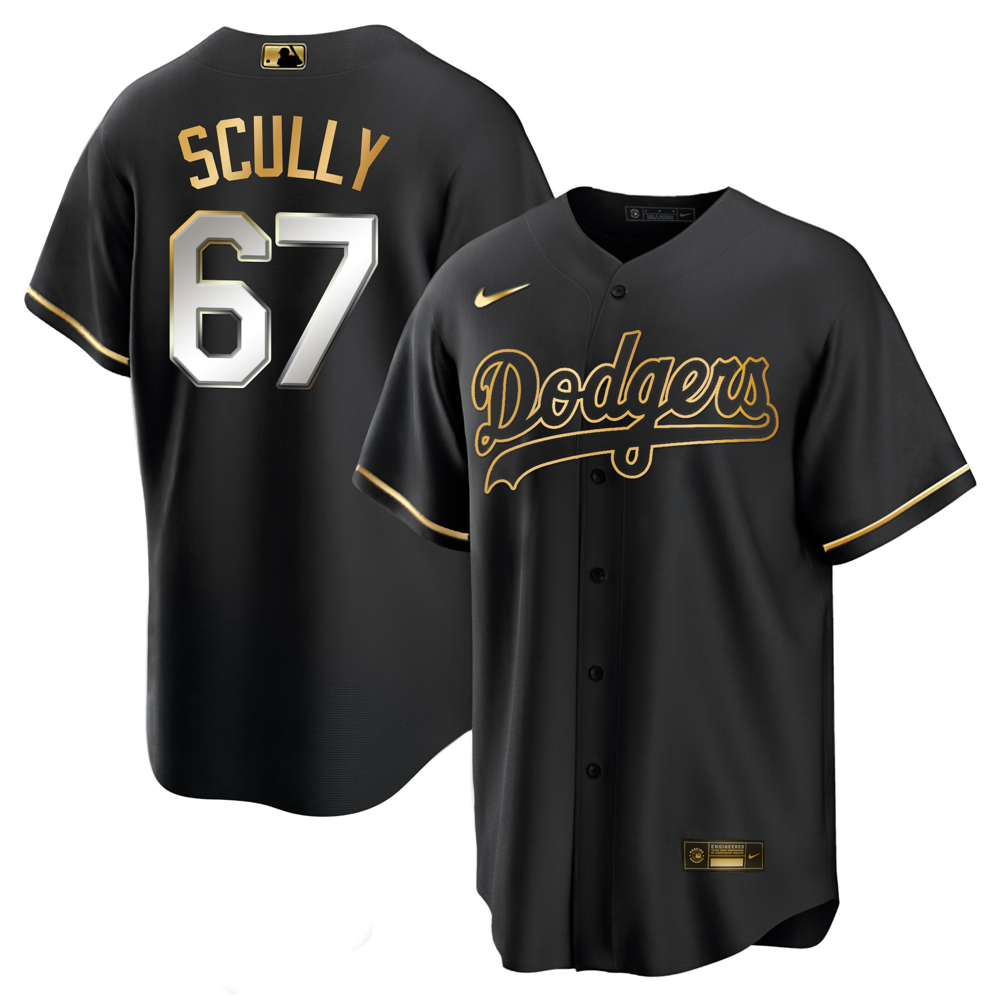 Vin Scully Men's Los Angeles Dodgers Black Limited & Gold Cool Black Limited Jersey - All Stitched