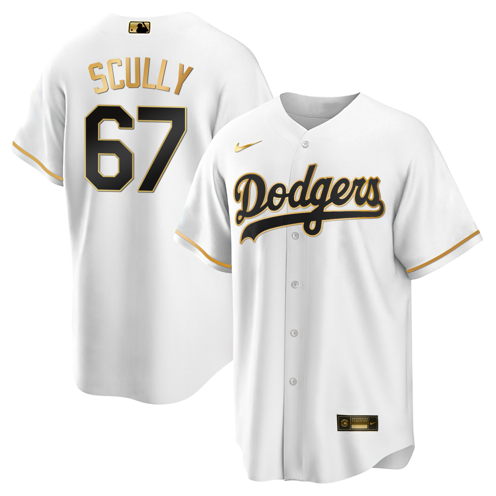 Vin Scully Men's Los Angeles Dodgers Black Limited & Gold Cool White Gold Jersey - All Stitched