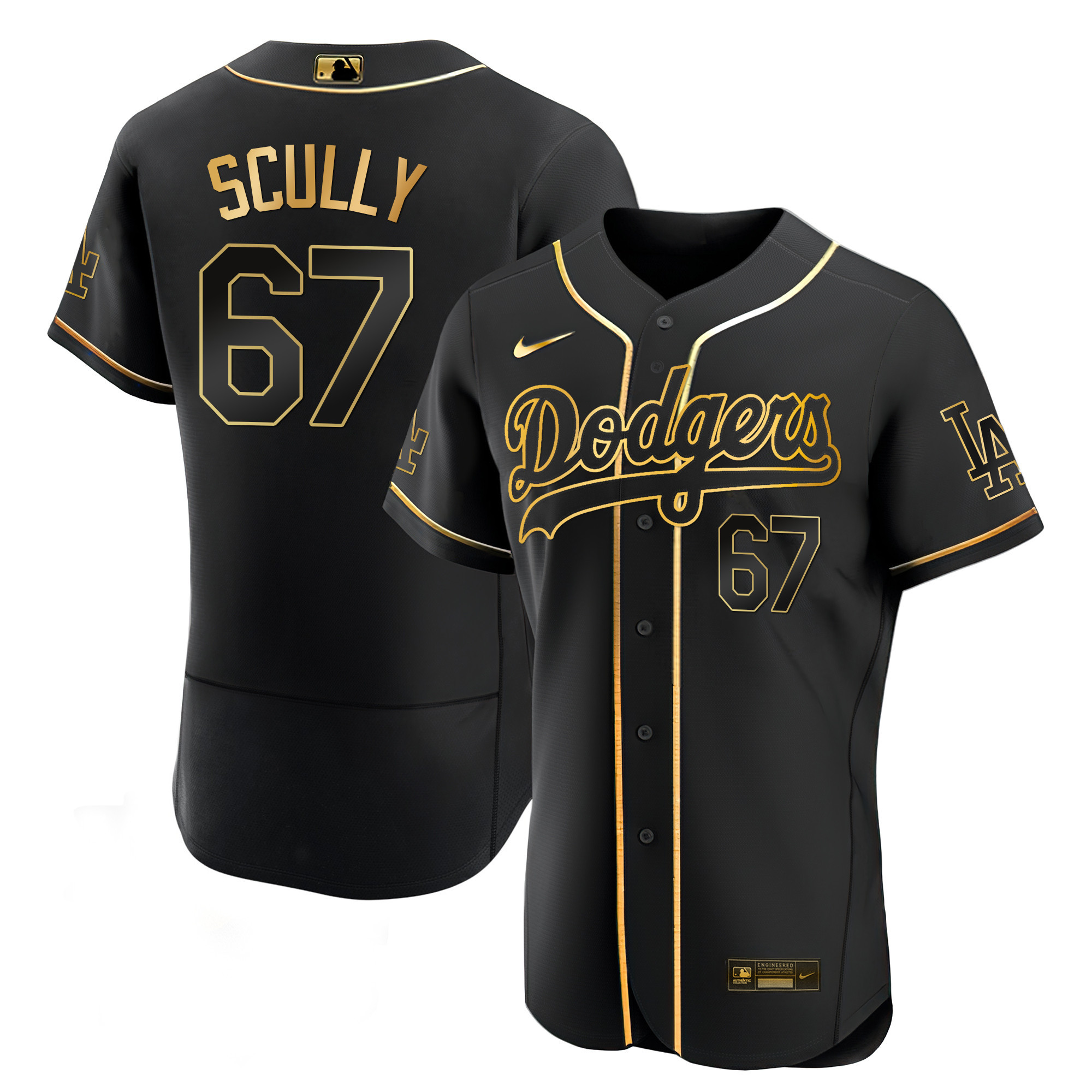 Vin Scully Men's Los Angeles Dodgers Black Limited & Gold Flex Black Gold Jersey - All Stitched